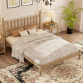 Queen Wood Platform Bed Retro Gourd Headboard Wood Slats Natural Finish