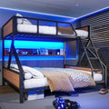 Queen Over King Bunk Bed Metal Bunk Bed With Storage Shelves And Lights Space Saving Noise Free Design