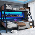 Queen Over King Queen Over Full Metal Bunk Bed With Storage Shelves Lights