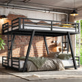 Queen Over Queen Bunk Bed With 2 Side Ladders Metal Bunk Bed With Spdcial Support Leg Design Low Profile Bunk Bed Black