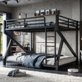 Queen Over Queen Bunk Bed With Ladders Metal Bunk Bed With Full Upgraded Support Slats Low Profile Bunk Bed Black
