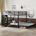 Queen Over Queen Size Bunk Bed Frame With Built In Wardrobe Metal Bunk Bed With Desk And Storage Chairs