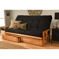 Queen Size Futon With Butternut Finish Storage Drawers And Suede Mattress