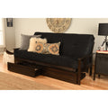 Queen Size Futon With Espresso Finish Storage Drawers And Suede Mattress