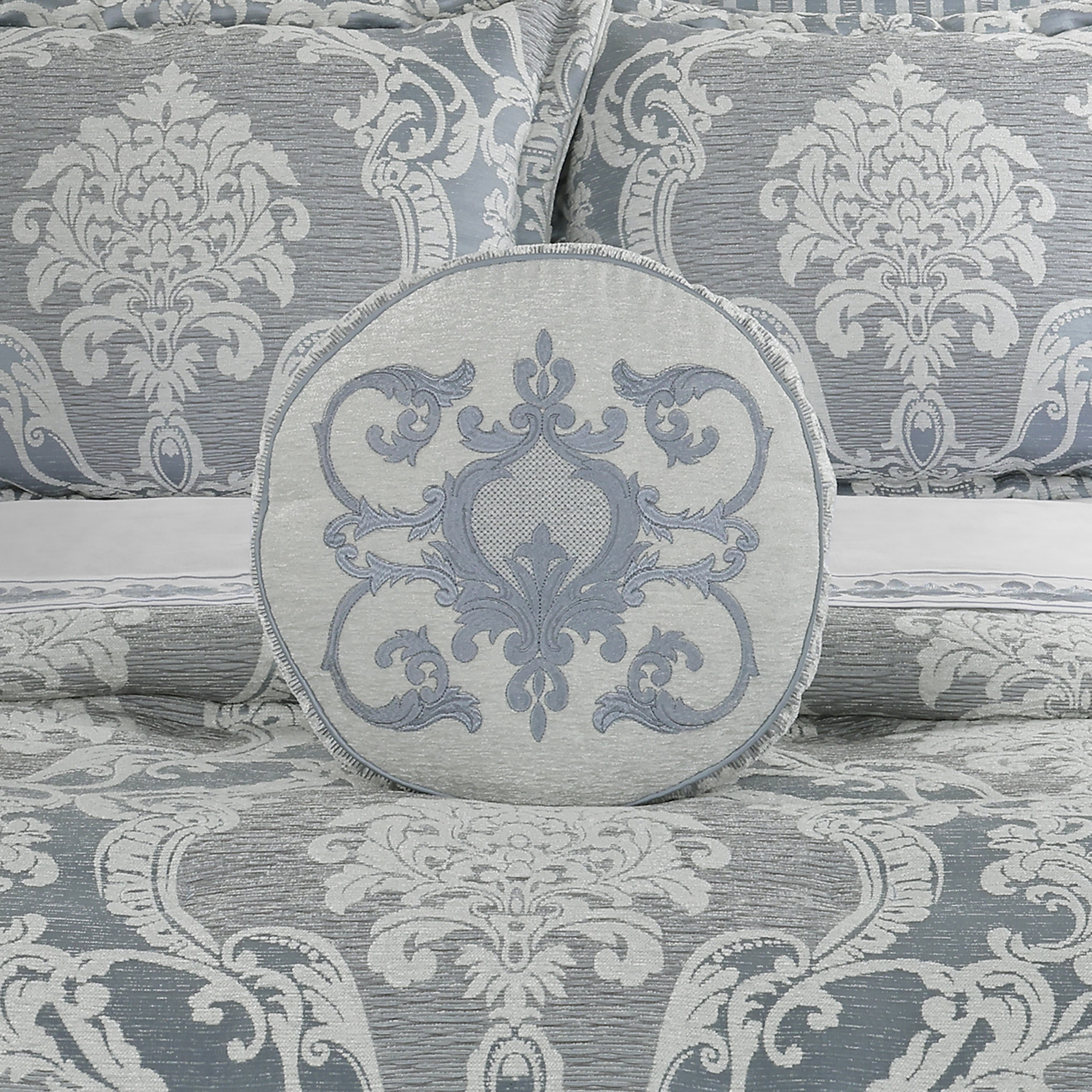 Queensbury Steel Blue Round Decorative Throw Pillow