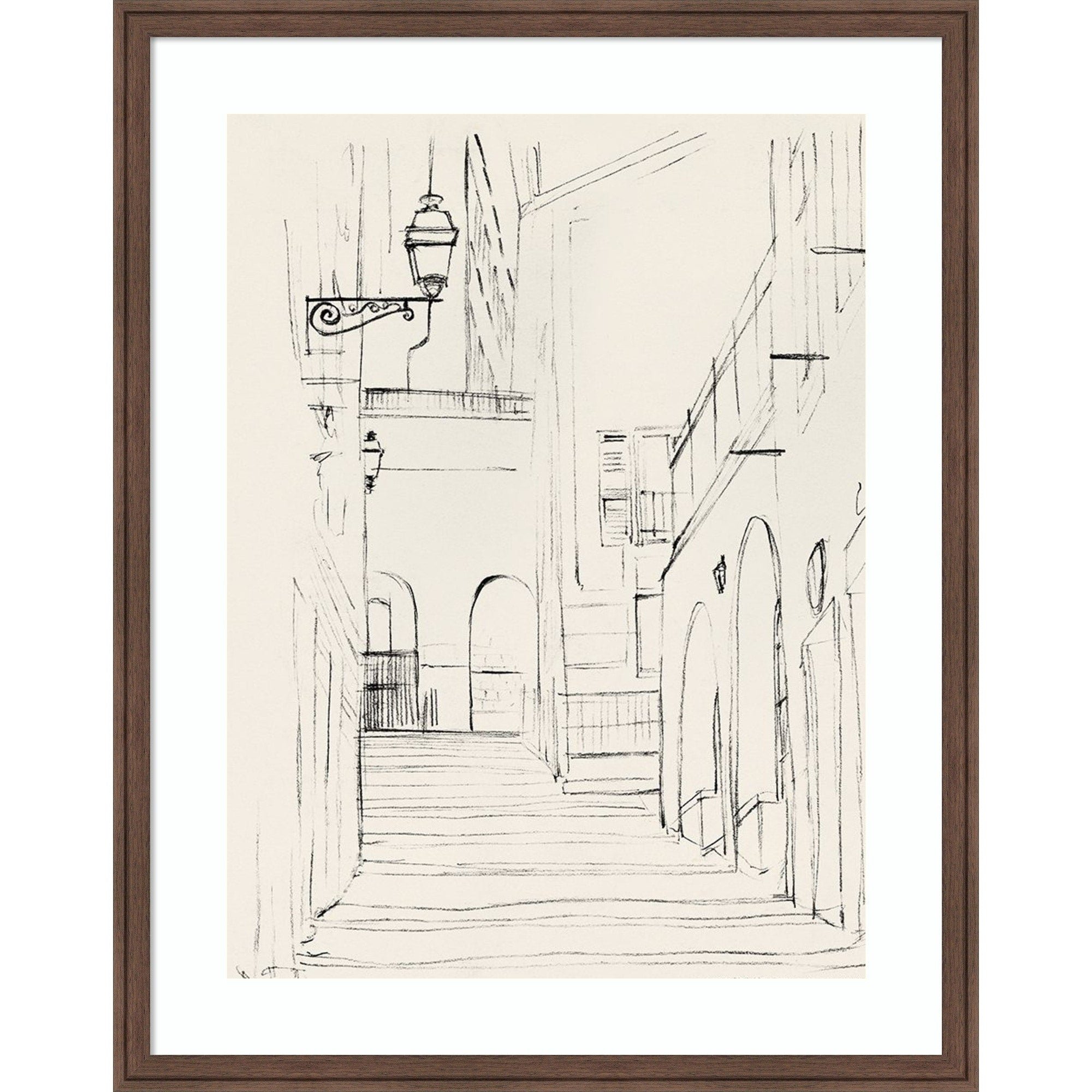 Quiet Alley With Arched Doorways By Pi Studio Wood Framed Wall Art Print