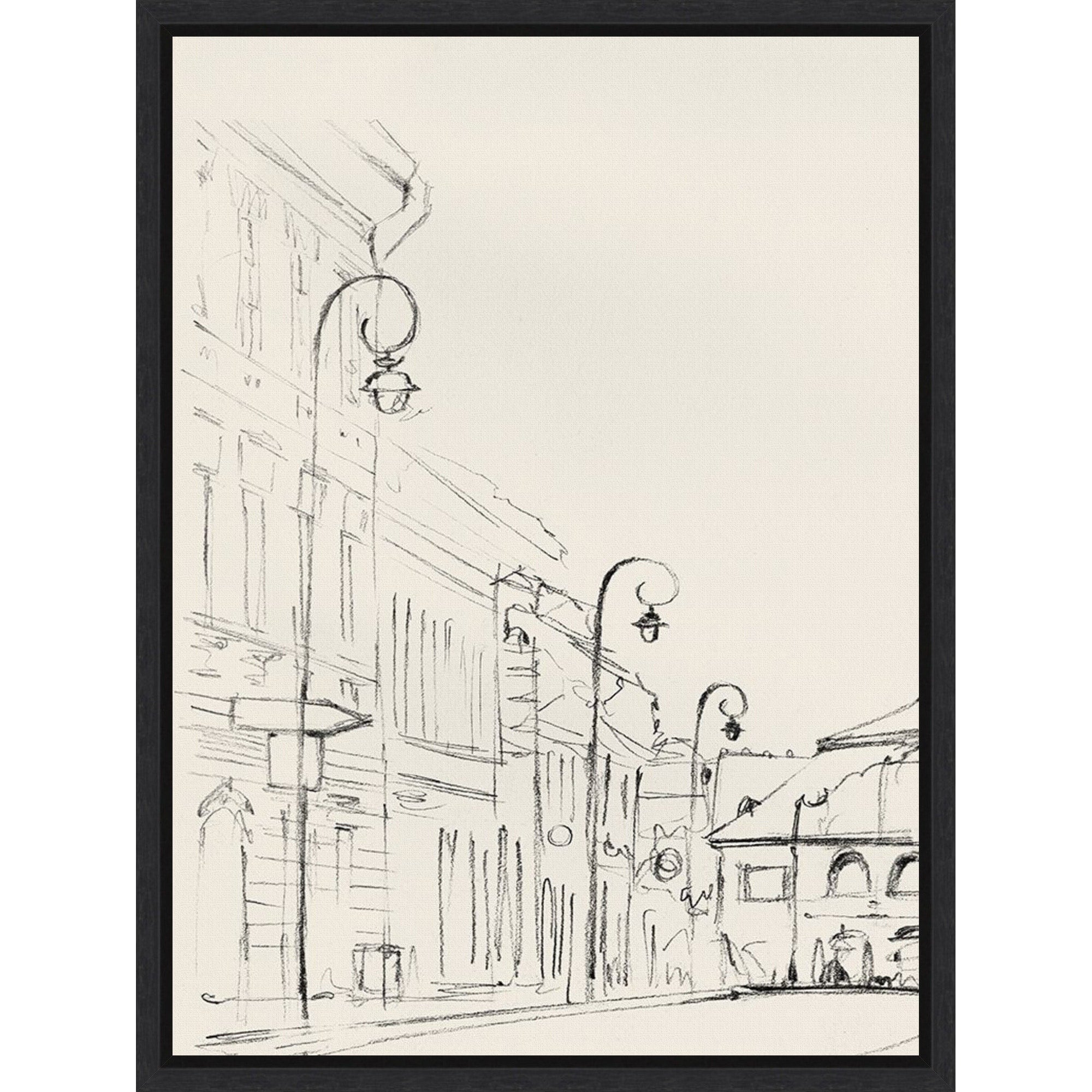 Quiet Street With Vintage Lamps By Pi Studio Framed Canvas Wall Art