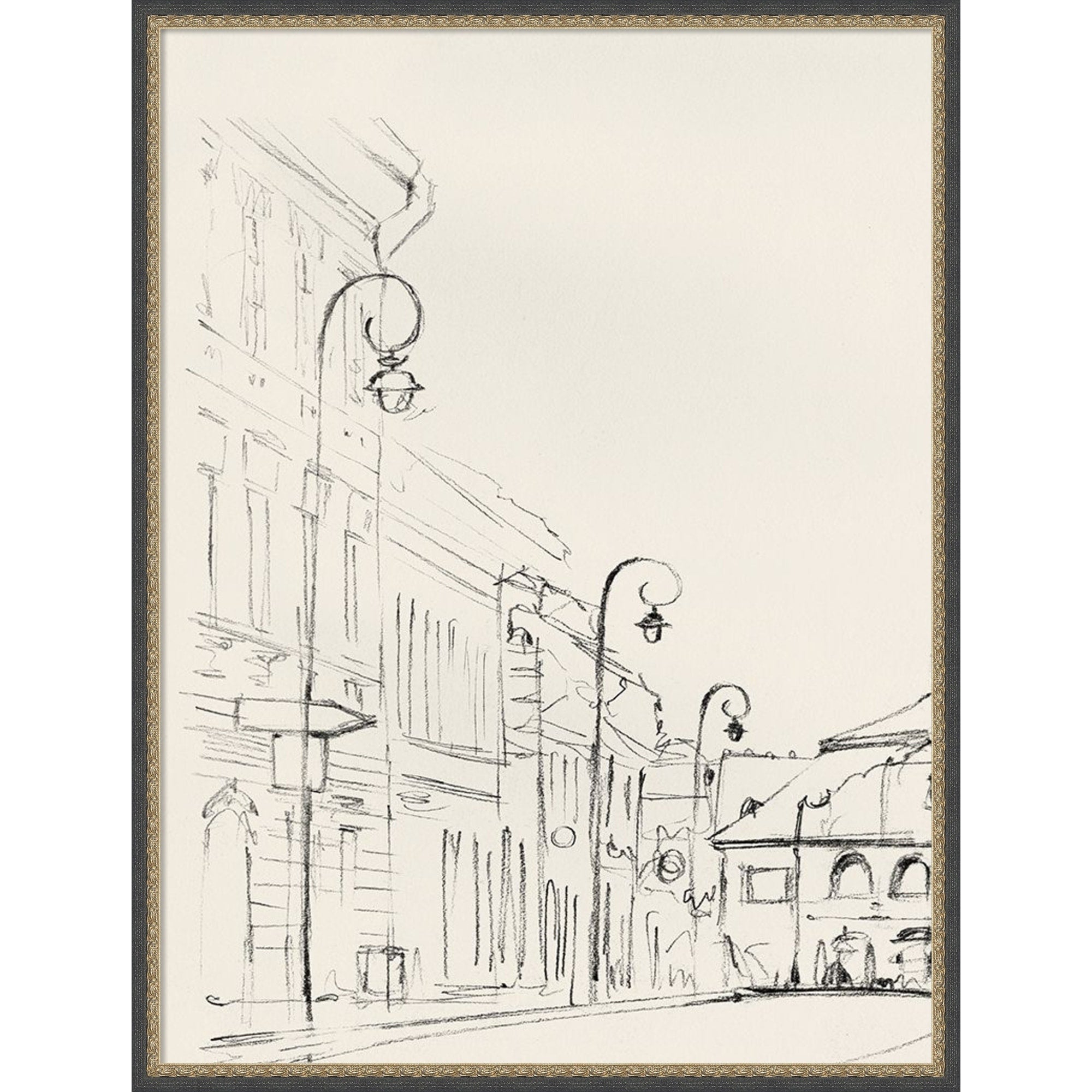Quiet Street With Vintage Lamps By Pi Studio Framed Mounted Canvas Wall Art Print