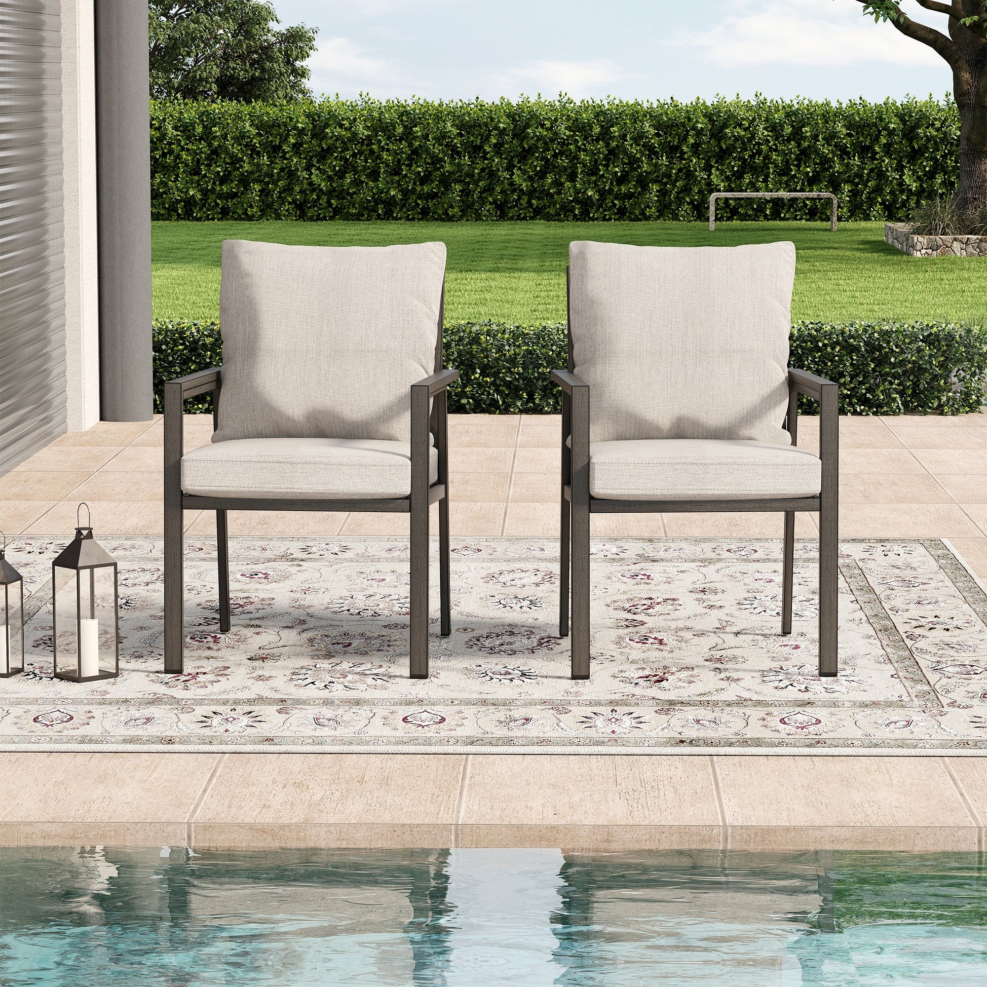 Quietude 2 Piece Aluminum Patio Dining Chairs With Light Gray Cushions