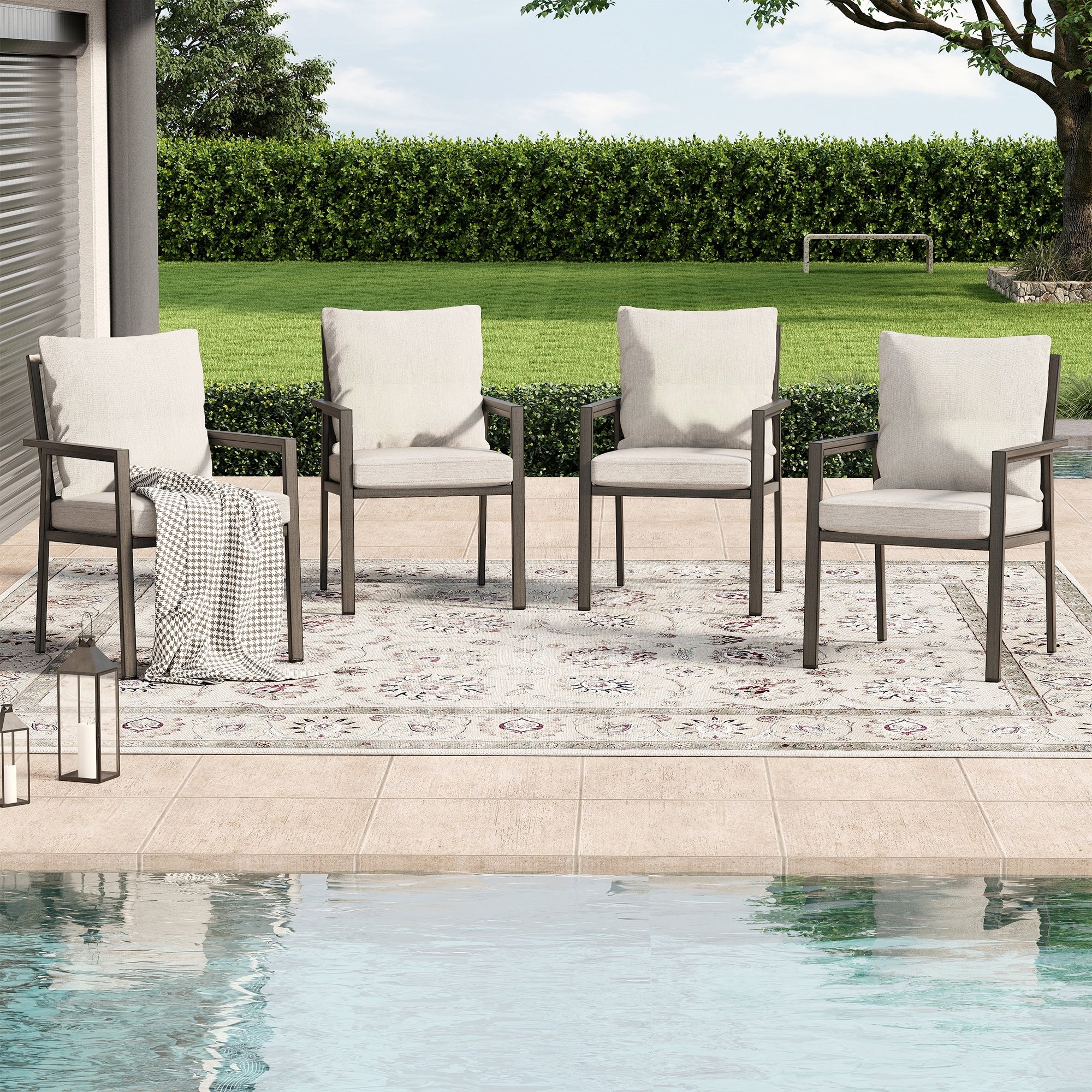 Quietude 4 Piece Aluminum Patio Dining Chairs With Light Gray Cushions