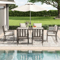 Quietude 7 Piece Gray Aluminum Patio Dining Set With Rectangular Table And Light Gray Cushions