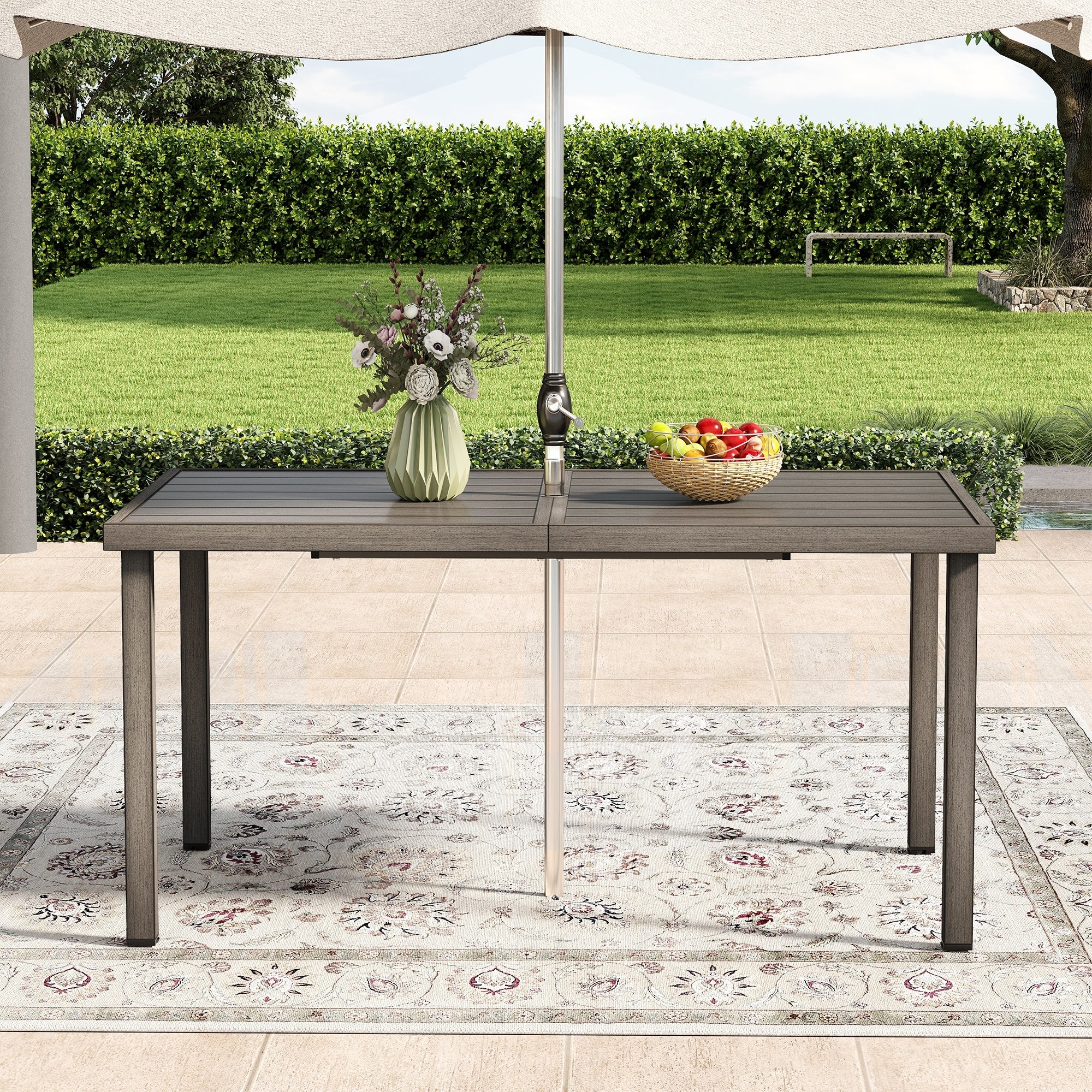 Quillmanor 60 Rectangular Gray Aluminum Outdoor Dining Table With 2In. Umbrella Hole