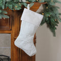 19 Cream White Solid Quilted Decorative Christmas Stocking With Velvety Cuff