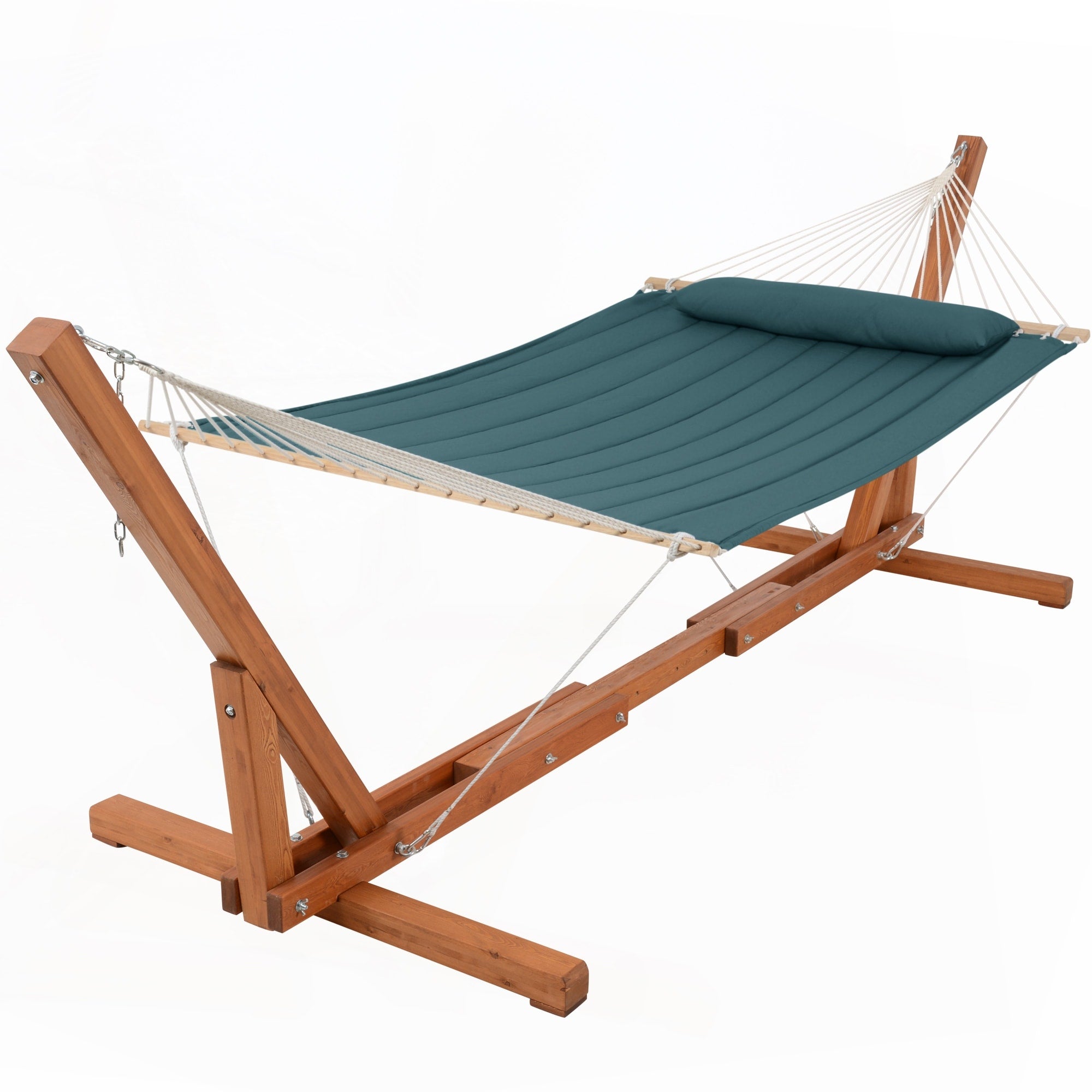 Quilted Double 2 Person Hammock With 12 14 Foot Adjustable Wooden Hammock Stand 164 55.1 53 In