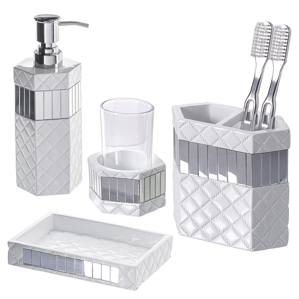 Quilted Mirror 4 Piece Bathroom Accessory Set