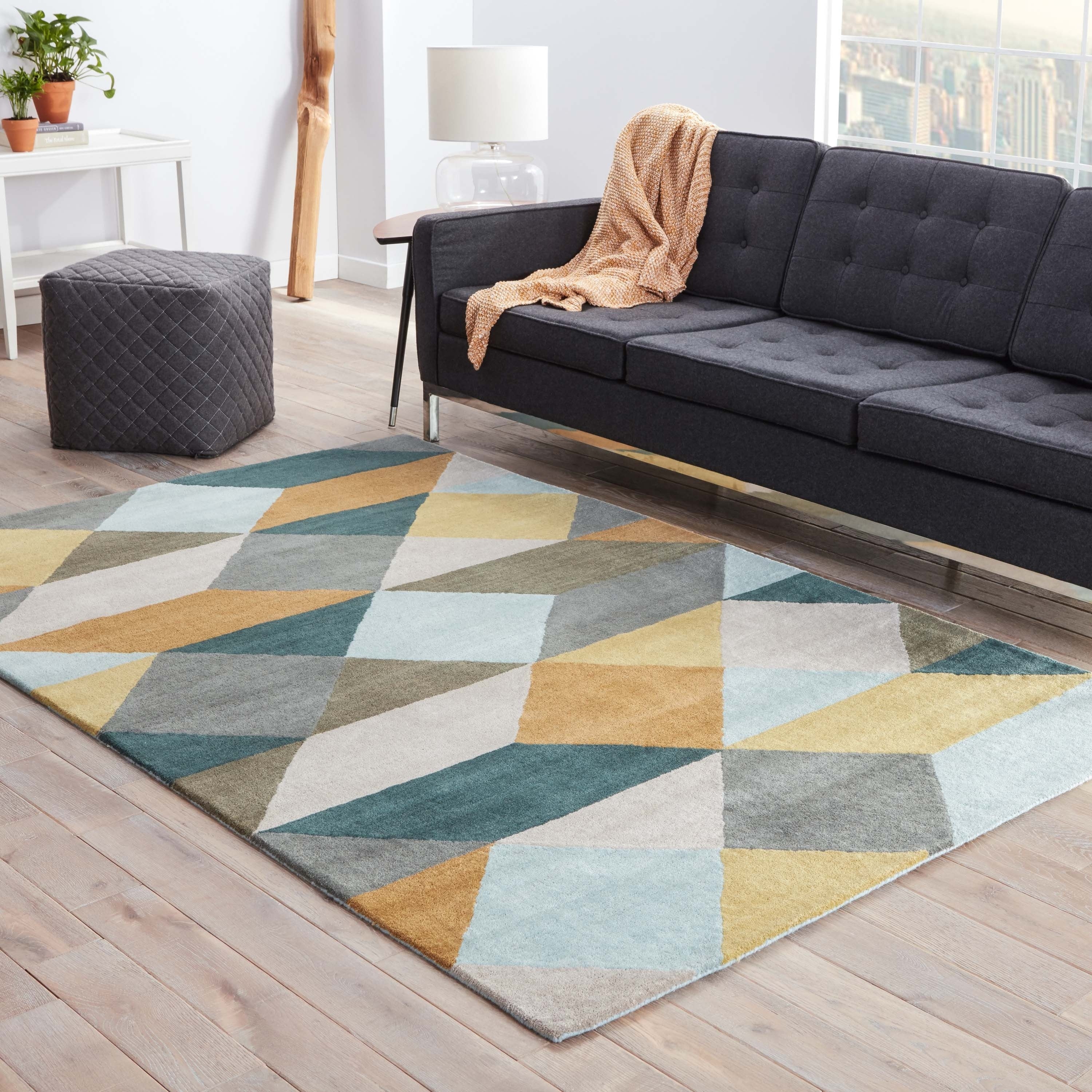 Quixote Handmade Geometric Gold Teal Area Rug 8 X 11 710 X1010