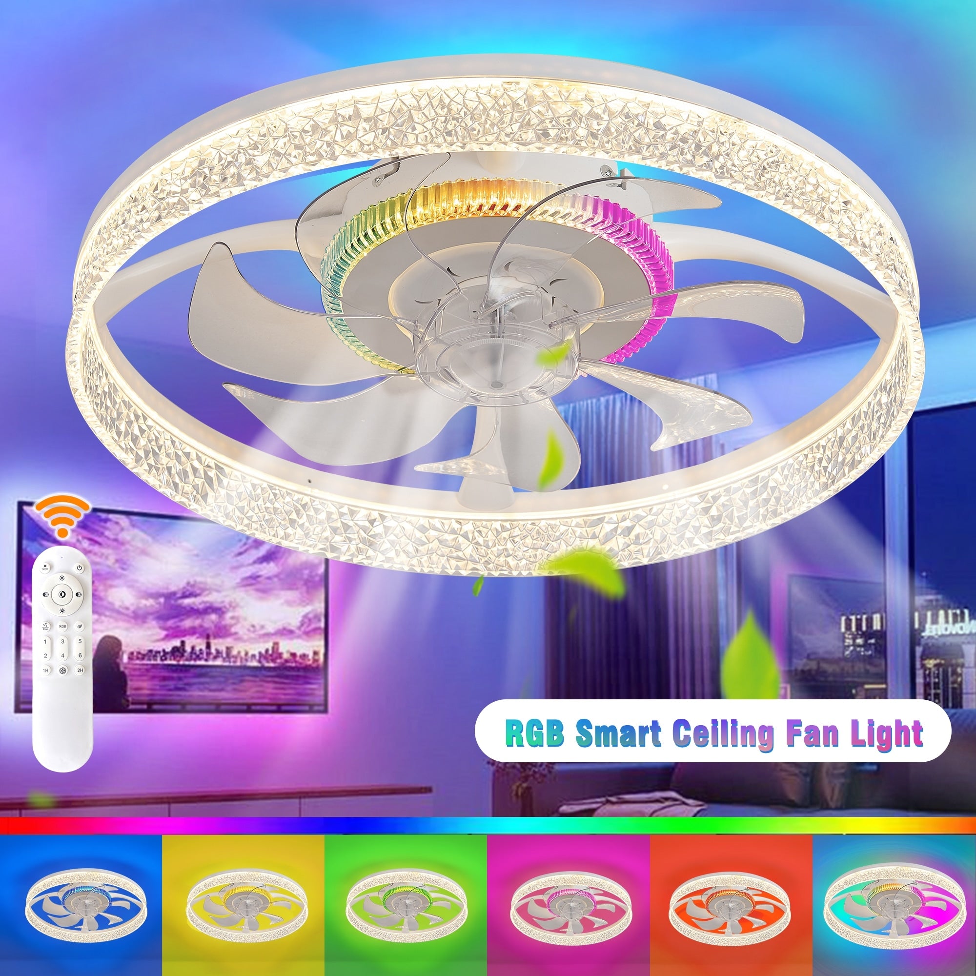 Rgb Led Ceiling Fan With Light Adjustable Brightness And Color 3 Color Temperatures Remote Included Stylish Modern Design