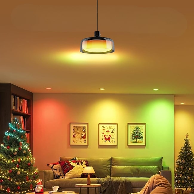 Rgbic Light Bulb Metal Glass Hanging Light Black Pendant Light N A