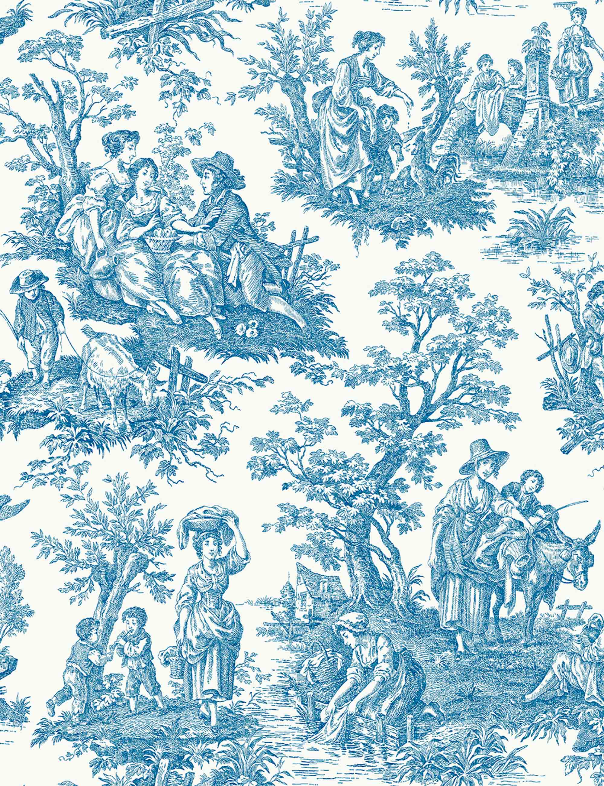 Country Life Toile Peel + Stick Wallpaper Swatch, Blue