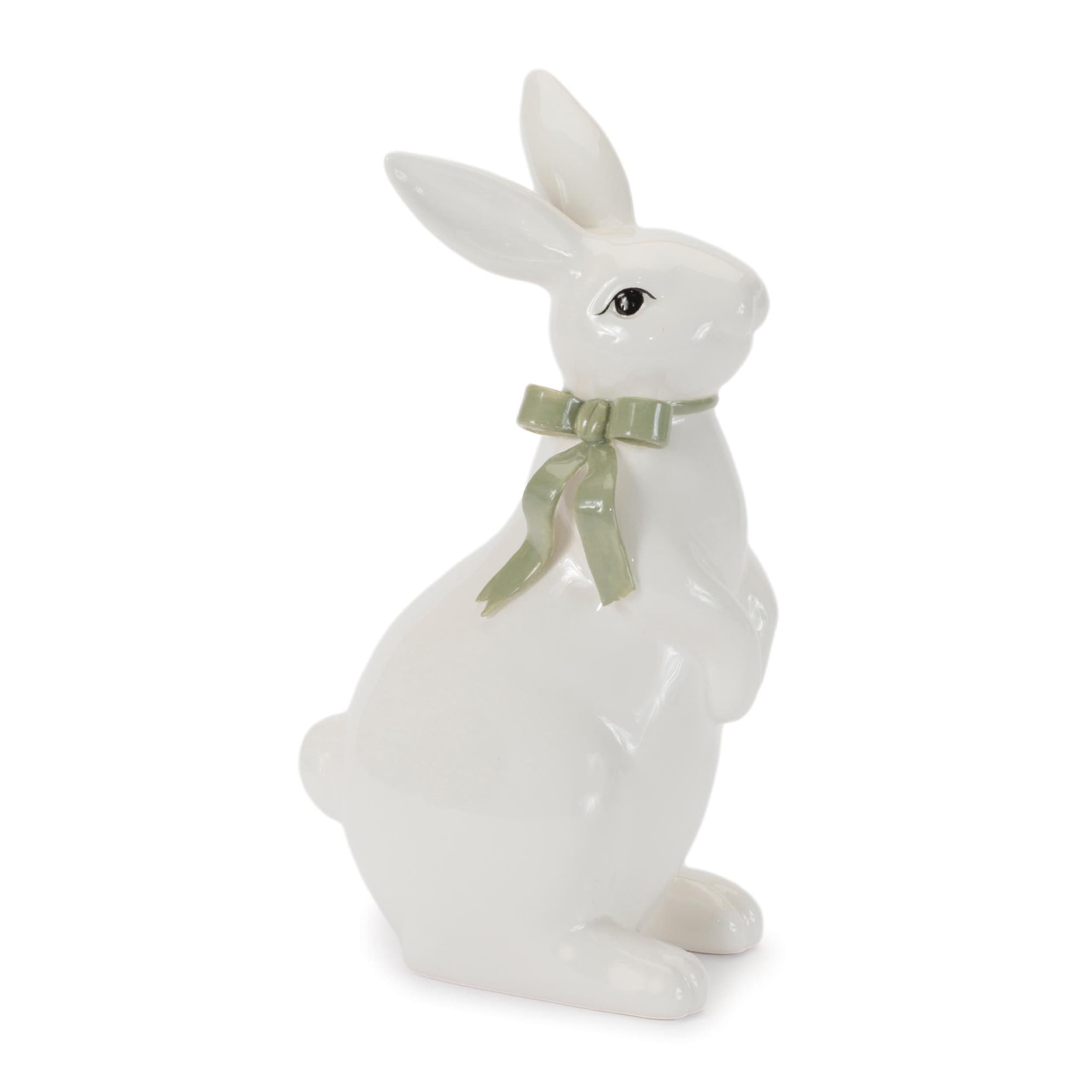 Rabbit Figurine With Bow Set Of 2