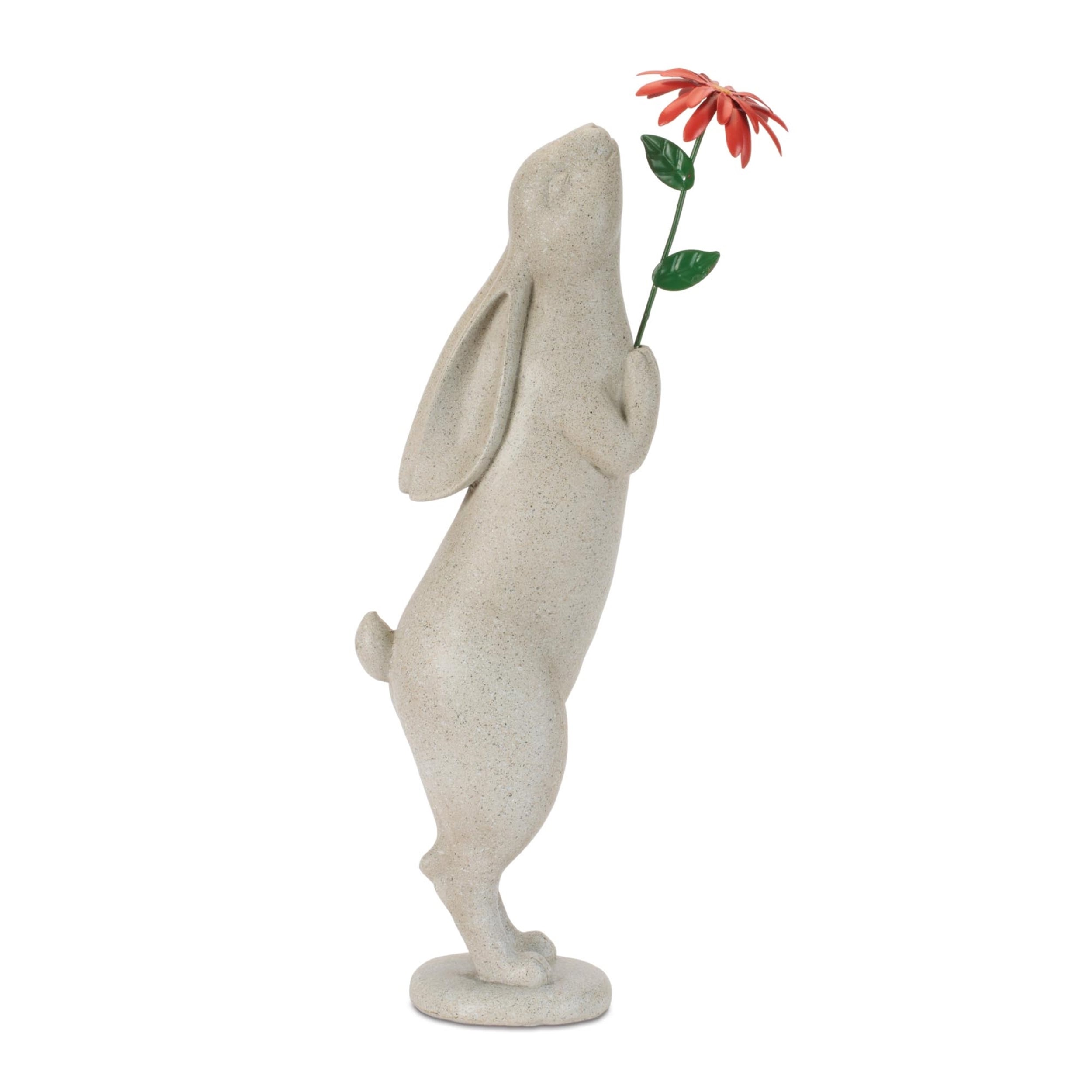 Rabbit With Flower Statue Set Of 2
