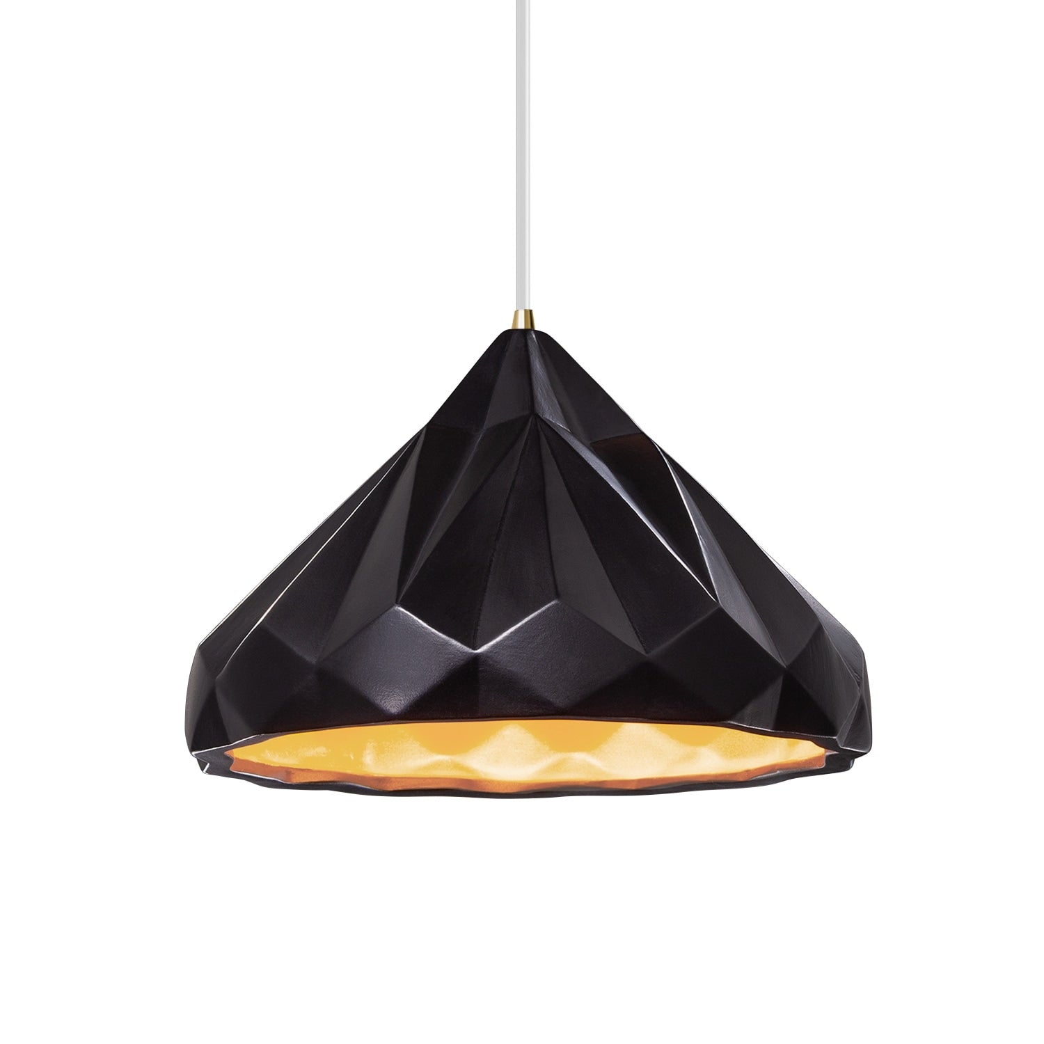 Radiance Collection Geometric 1 Light Carbon Matte Black And Champagne Gold Pendant With White Cord