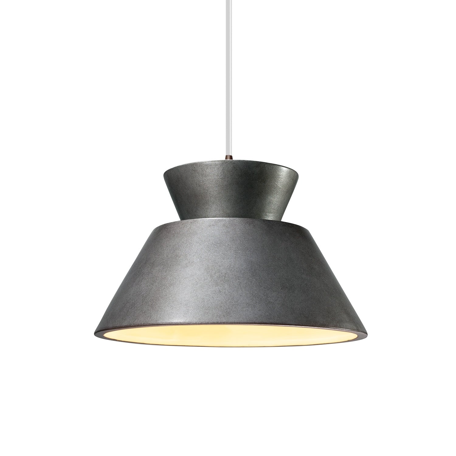 Carbon Loft Chizukeki Trapezoid 1 Light Dark Bronze Pendant With Antique Silver Shade White Cord