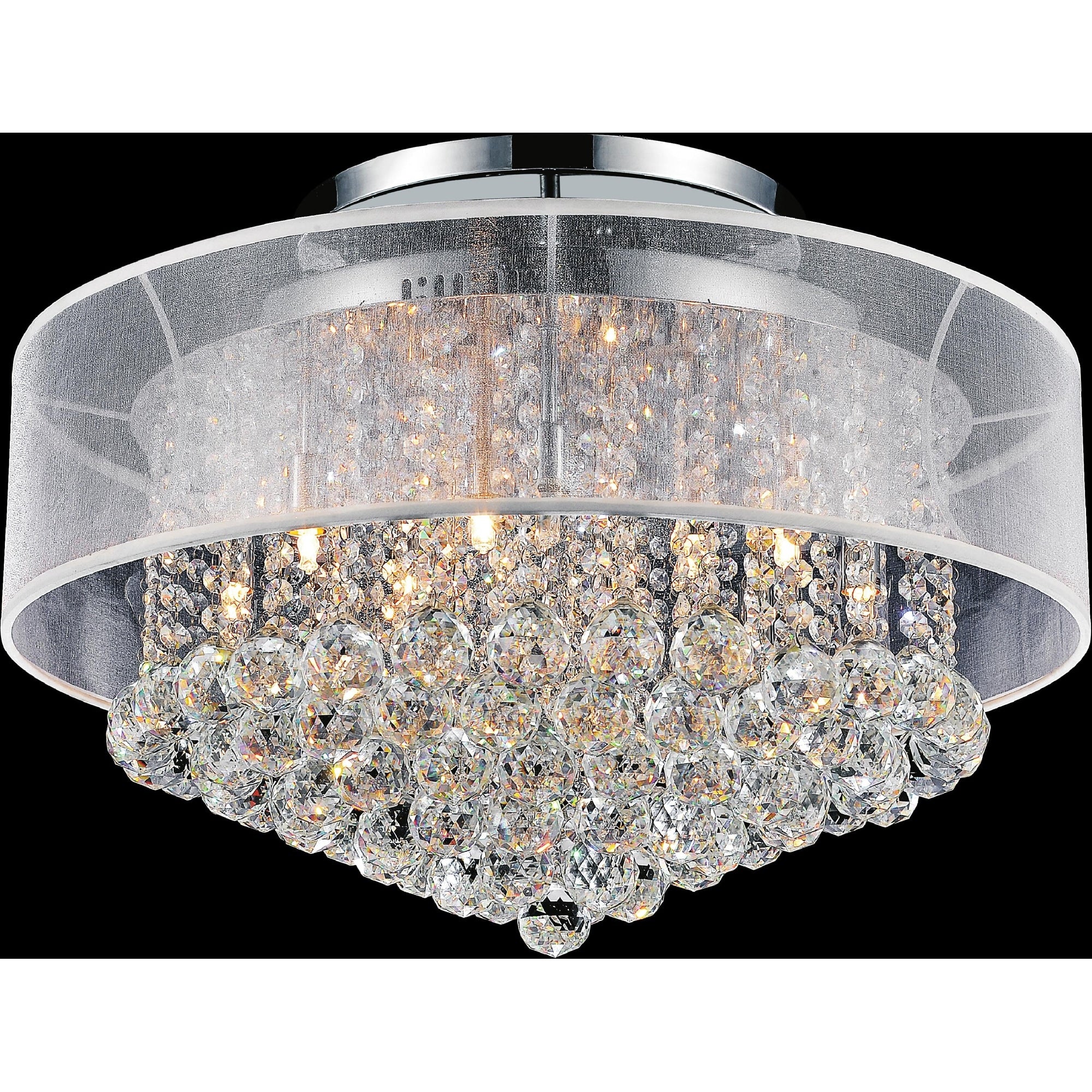 Radiant Collection Chrome Finished Stainless Steel 12 Light Flush Mount Fixture With Multifaceted Crystal Shade