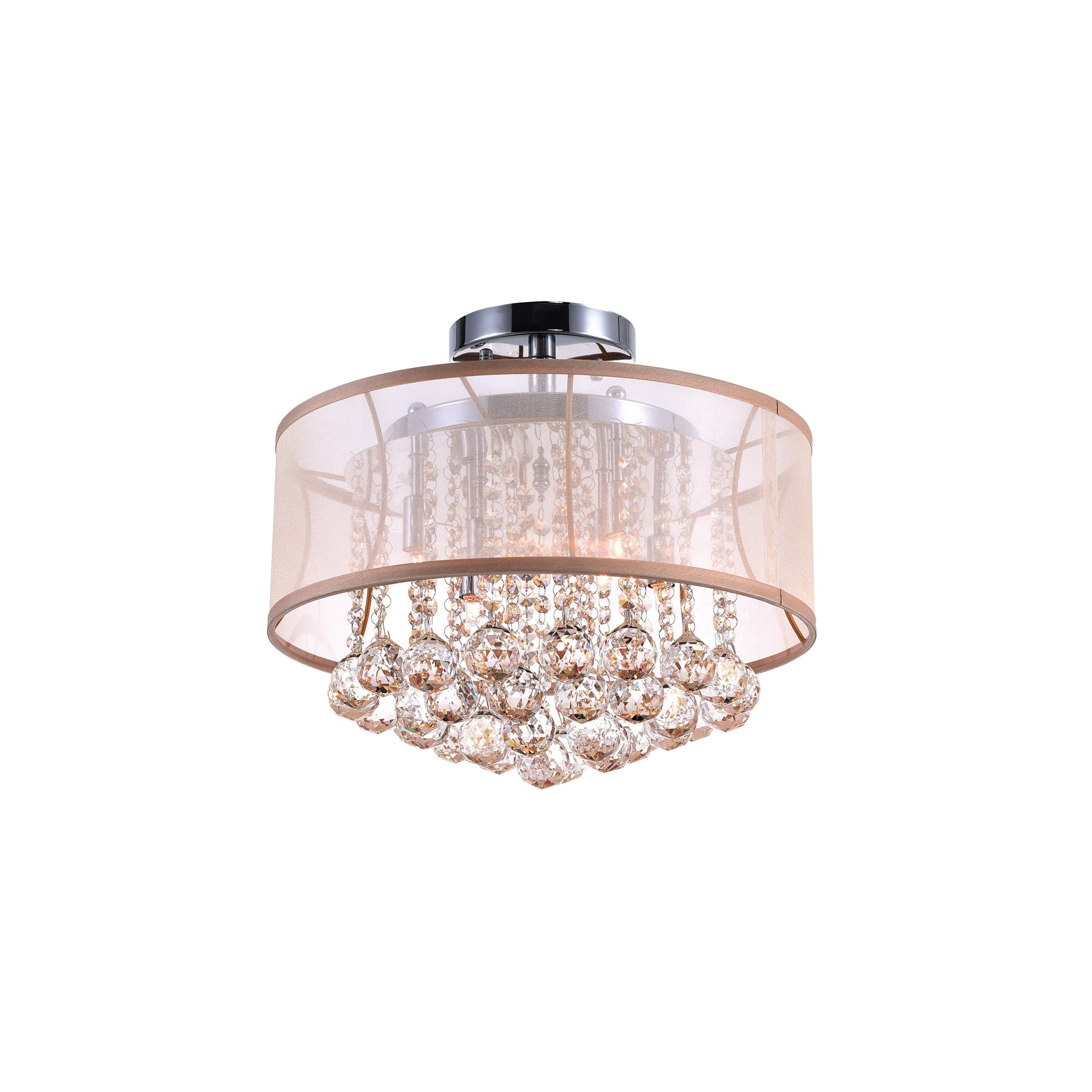 Radiant Collection Chrome Finished Stainless Steel 6 Light Flush Mount Fixture With Dangling Crystal Accents