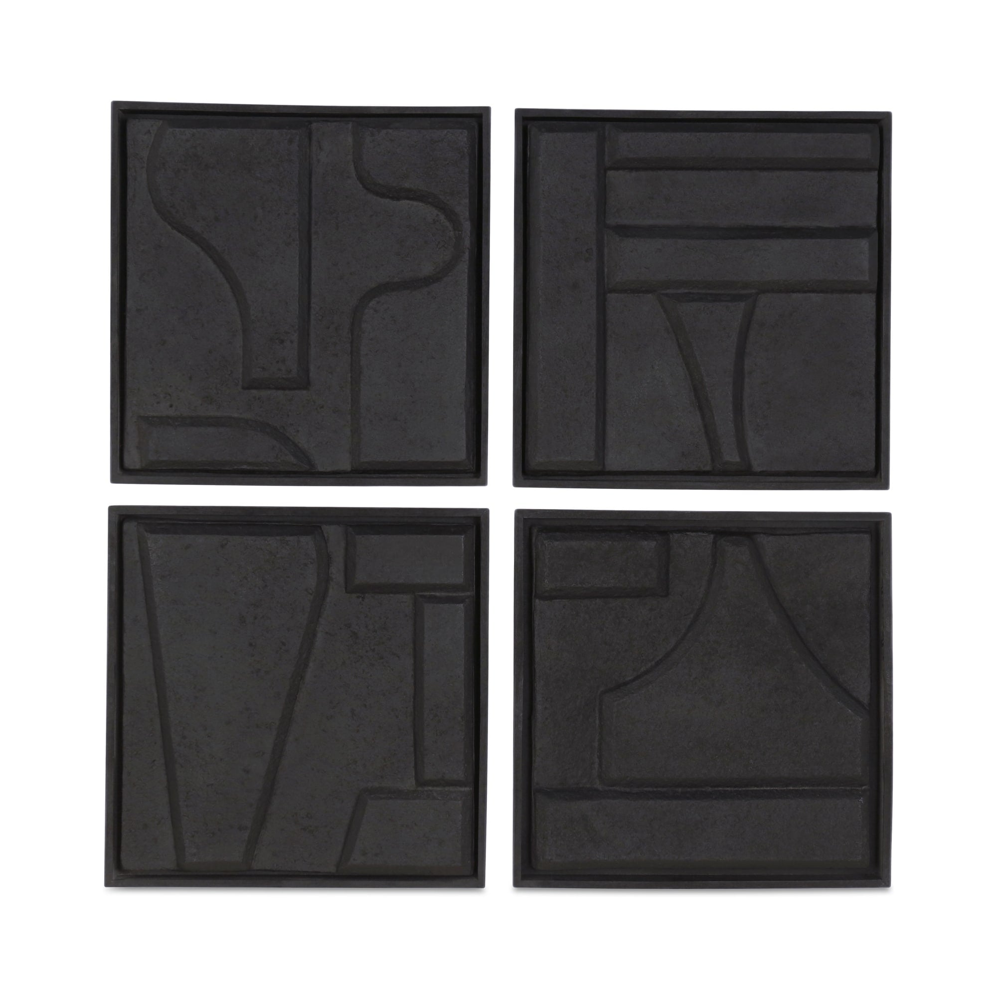 Raffael Wall Sculpture Square Ecomix And Mdf Modular Panels Textured Geometric Faces Hang Ready Black Set Of 4
