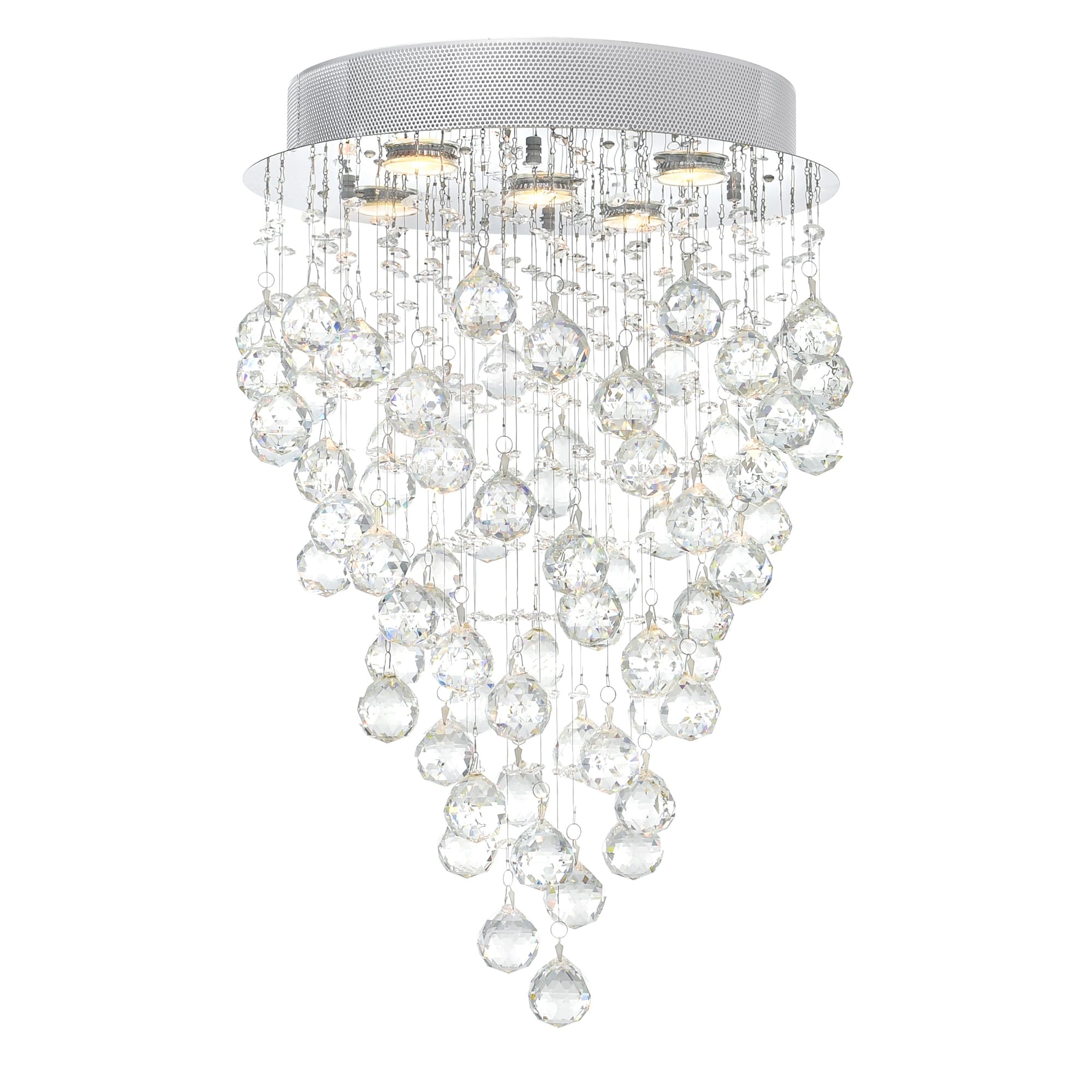 Rain Drop Collection Chrome Finished Stainless Steel 5 Light Flush Mount Fixture With Dangling Crystal Accents