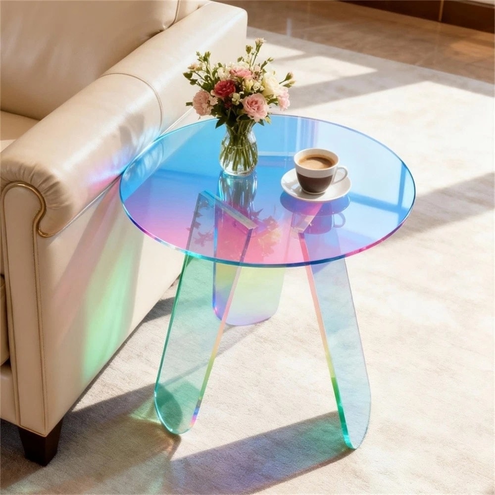 Rainbow Acrylic End Table 17.5 Glowing Side Table With Pvc Cover 18 X17.5