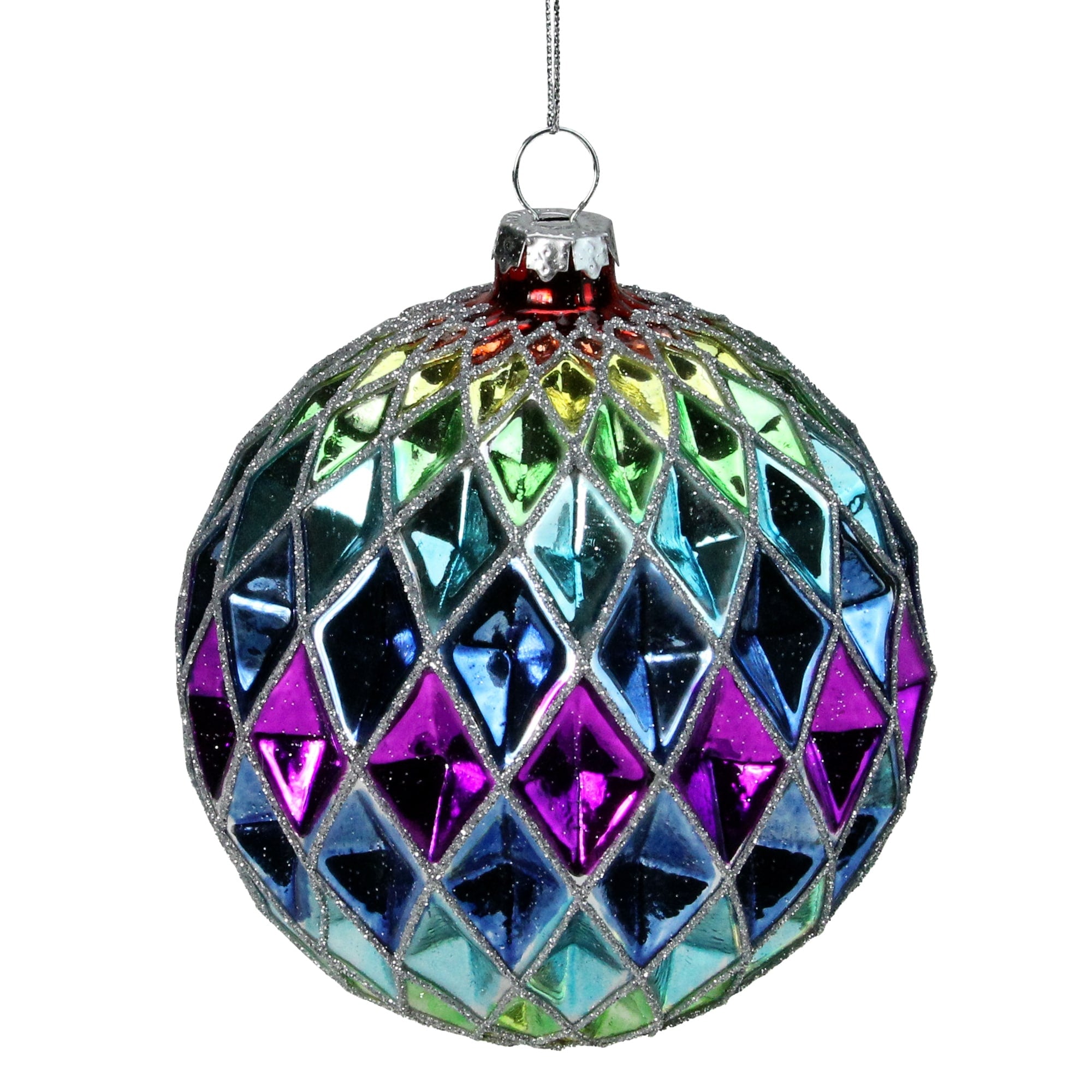 Rainbow Harlequin Designed Round Glass Christmas Ornament 3.5 90Mm N A