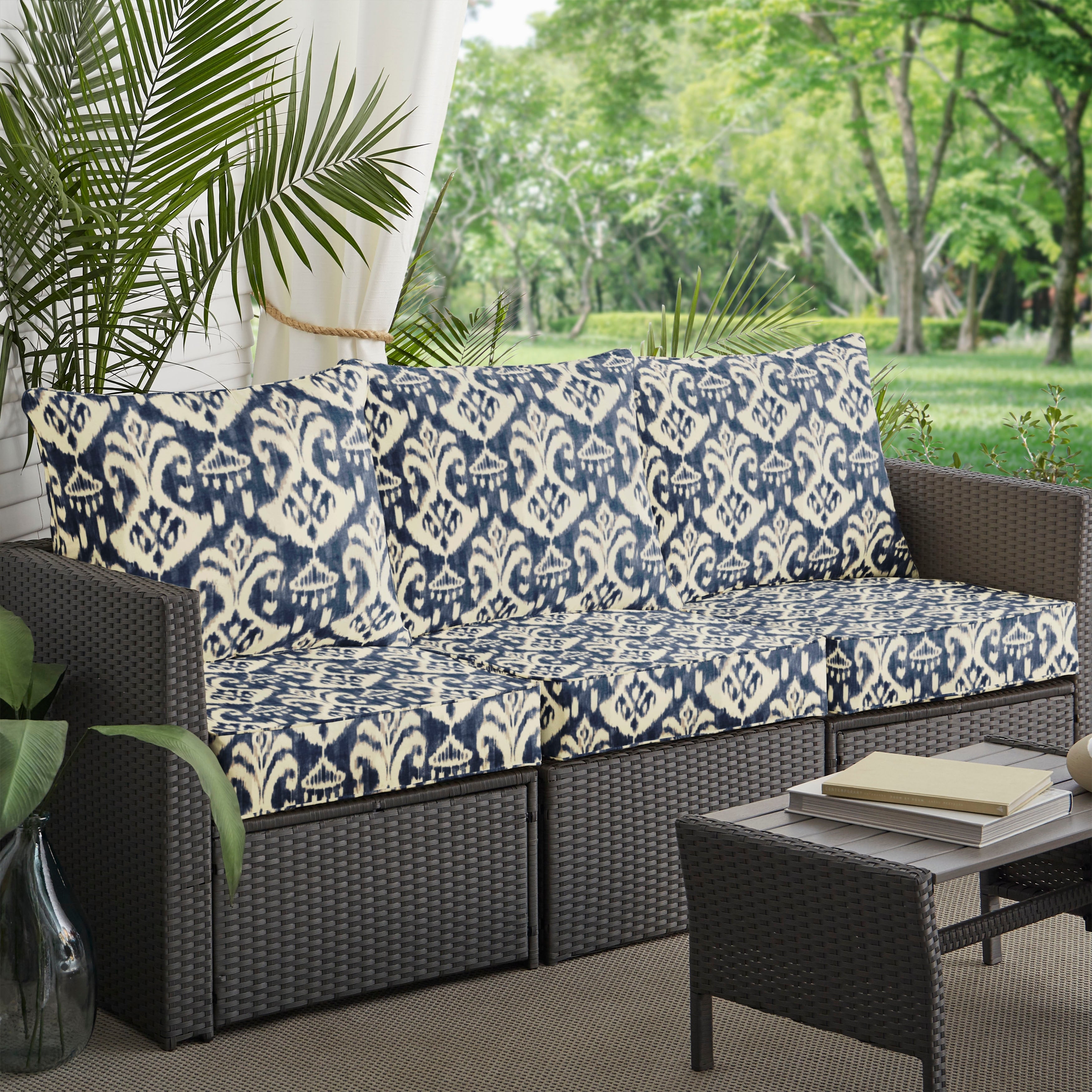 Rainford Ii Indigo Cream Indoor Outdoor Corded Pillow And Cushion 6 Pc Sofa Set