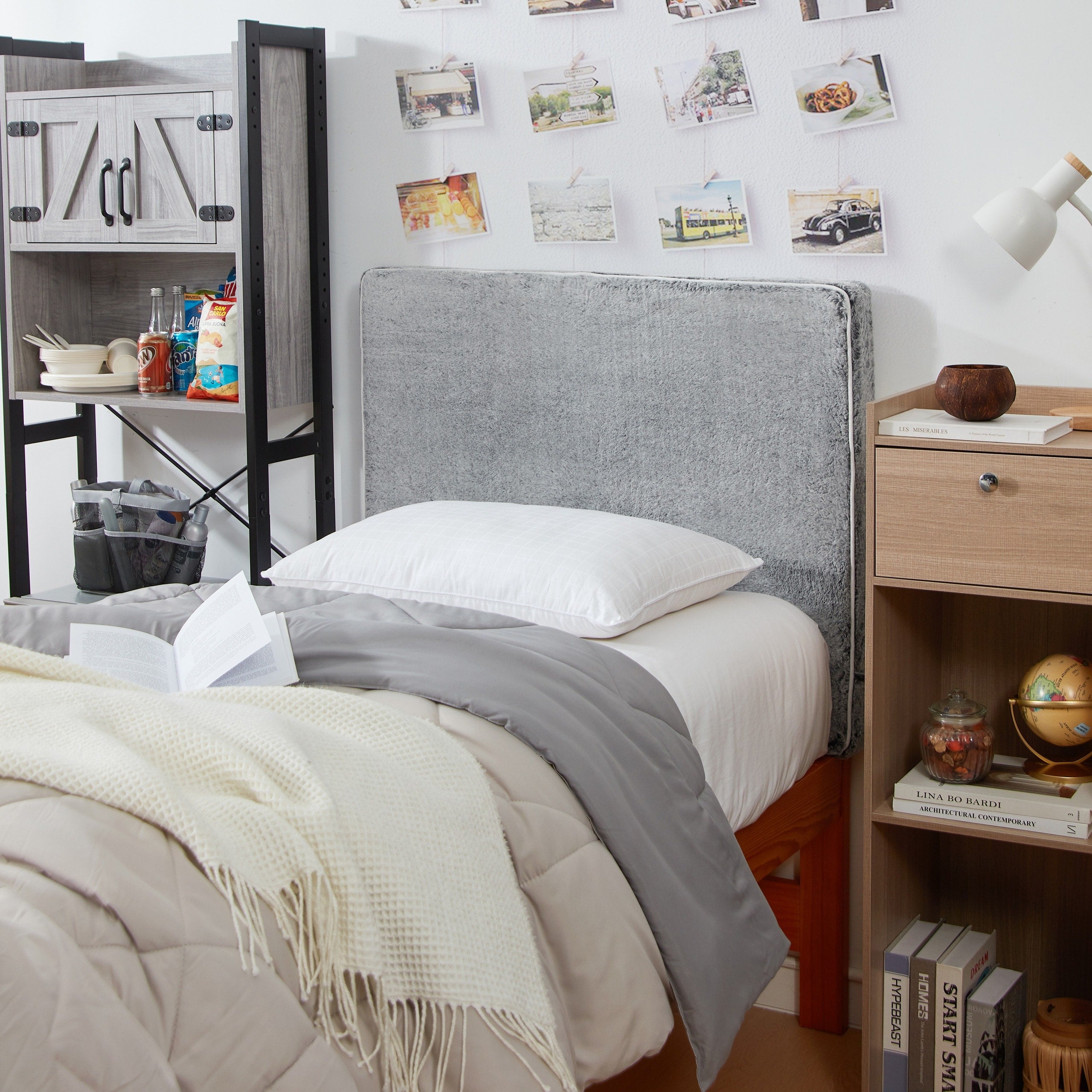University Transitional Cushioned Dorm Headboard Chunky Bunny Shaded Gray