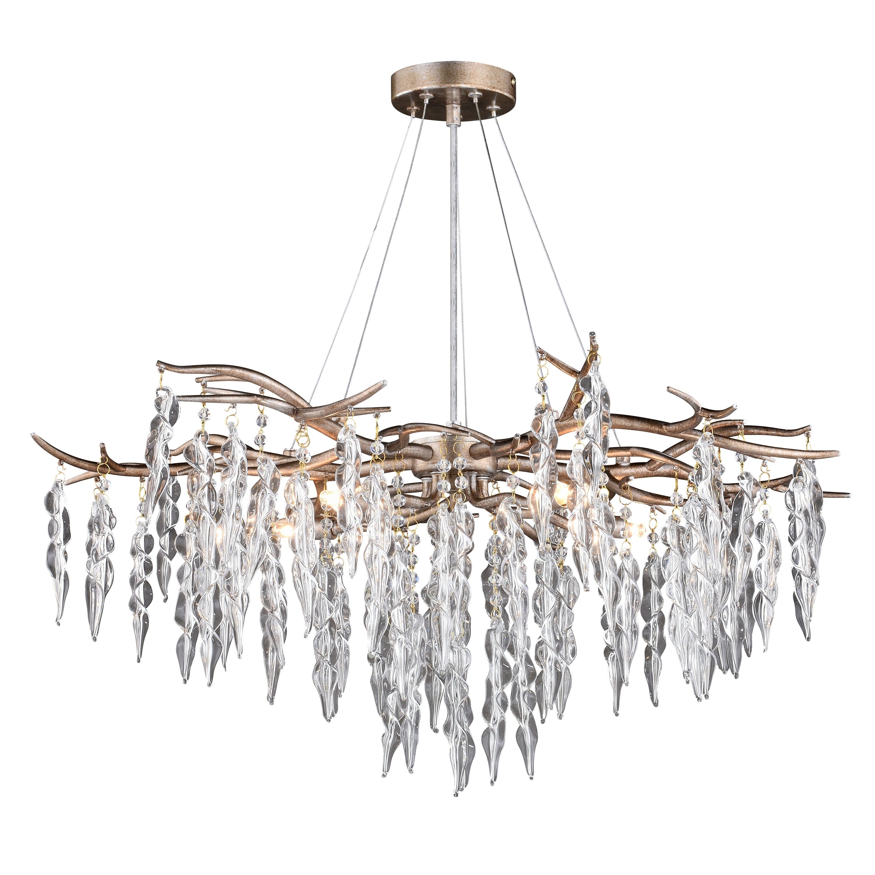 Rainier Silver Mist Rustic Crystal Waterfall Chandelier 32 In W X 18.5 In H X 32 In D