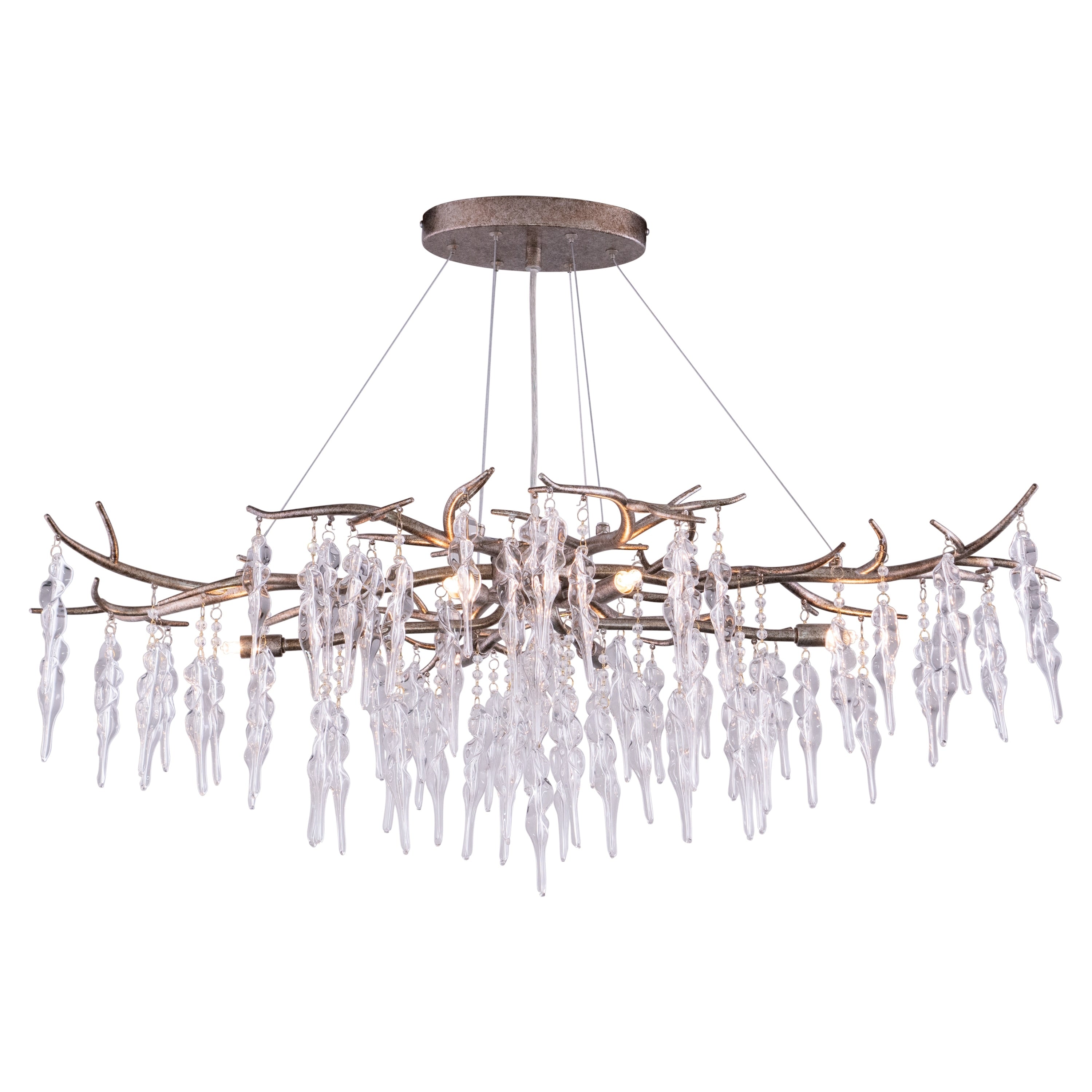 Rainier Silver Mist Rustic Crystal Waterfall Linear Chandelier 40 In W X 19 In H X 24 In D