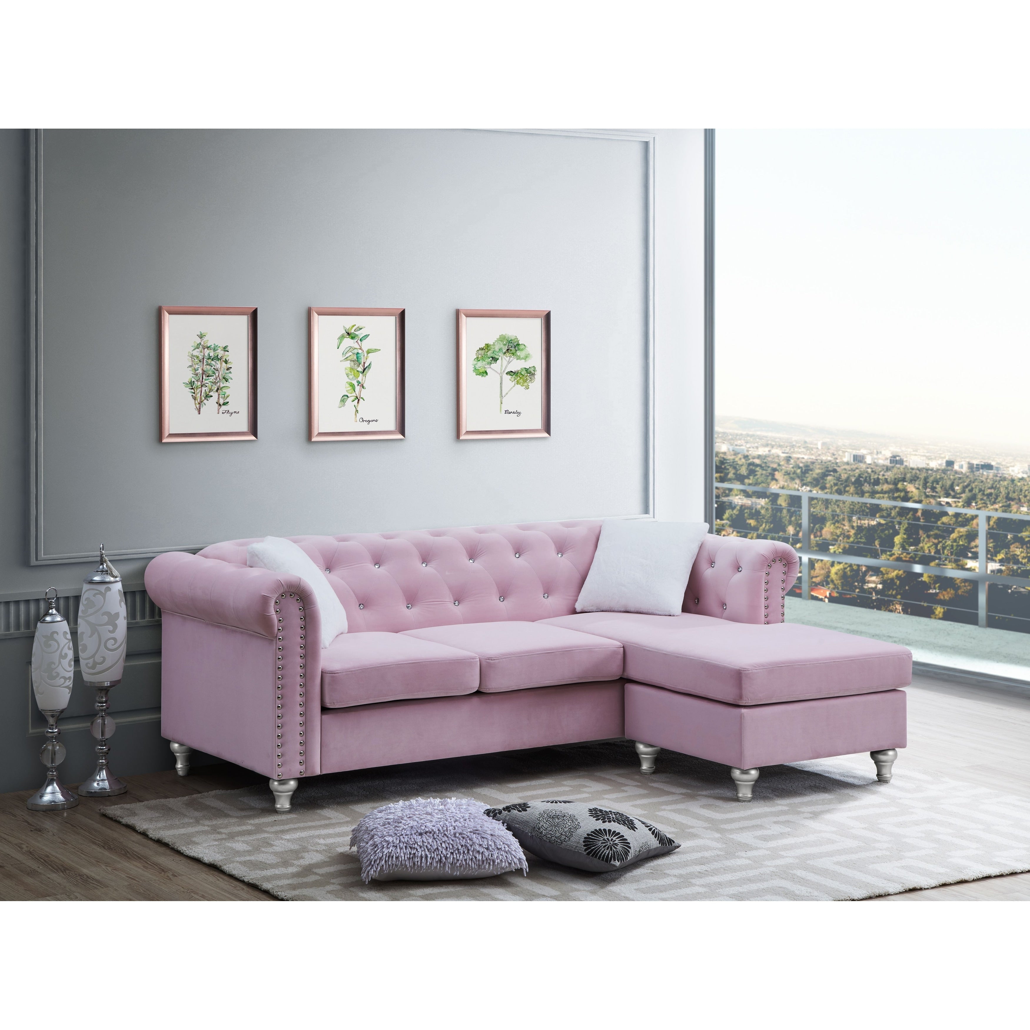 Raisa Microsuede Velvet Tufted Sofa With Chaise