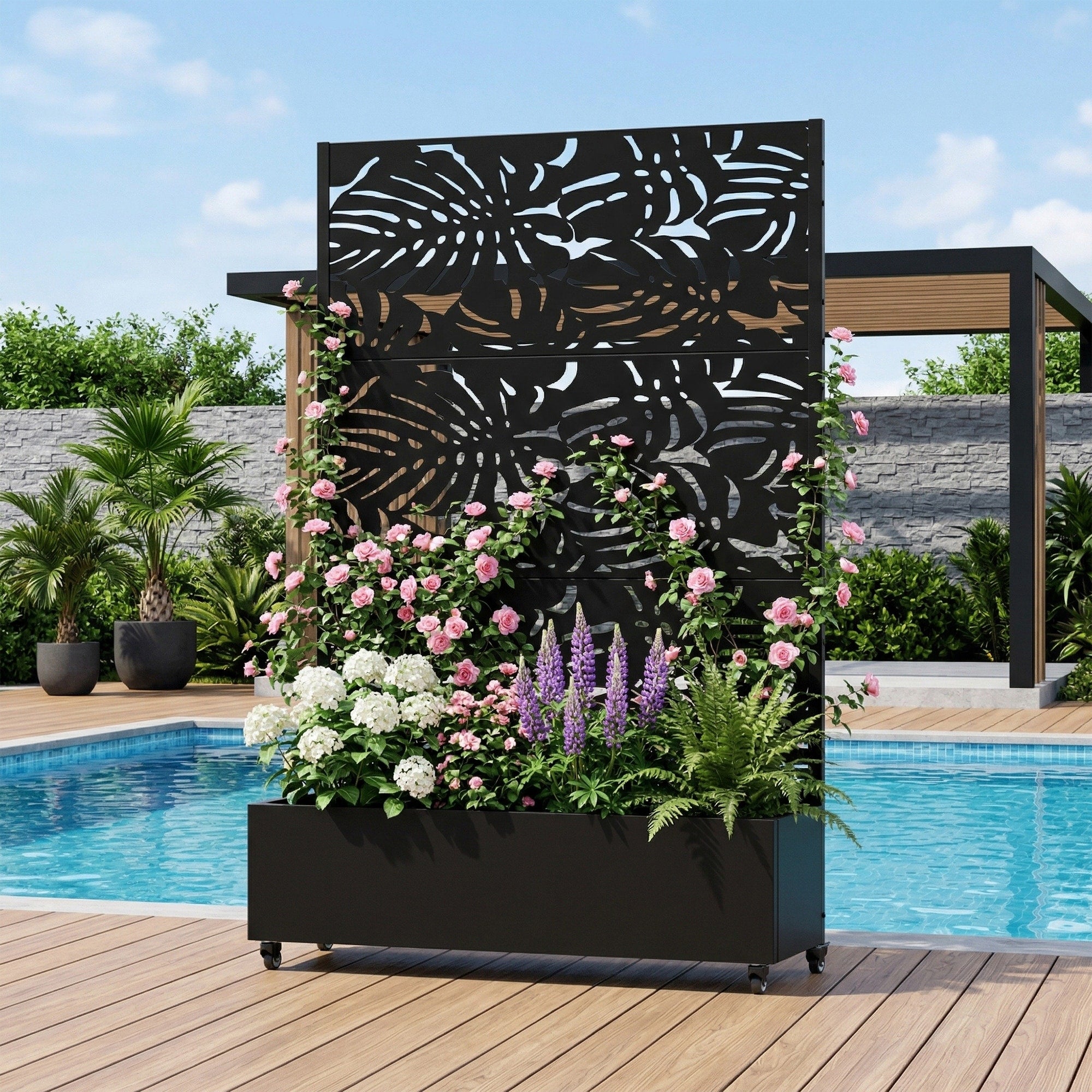 Raised Garden Bed Planter With Trellis Movable Planter Box With Lockable Wheels