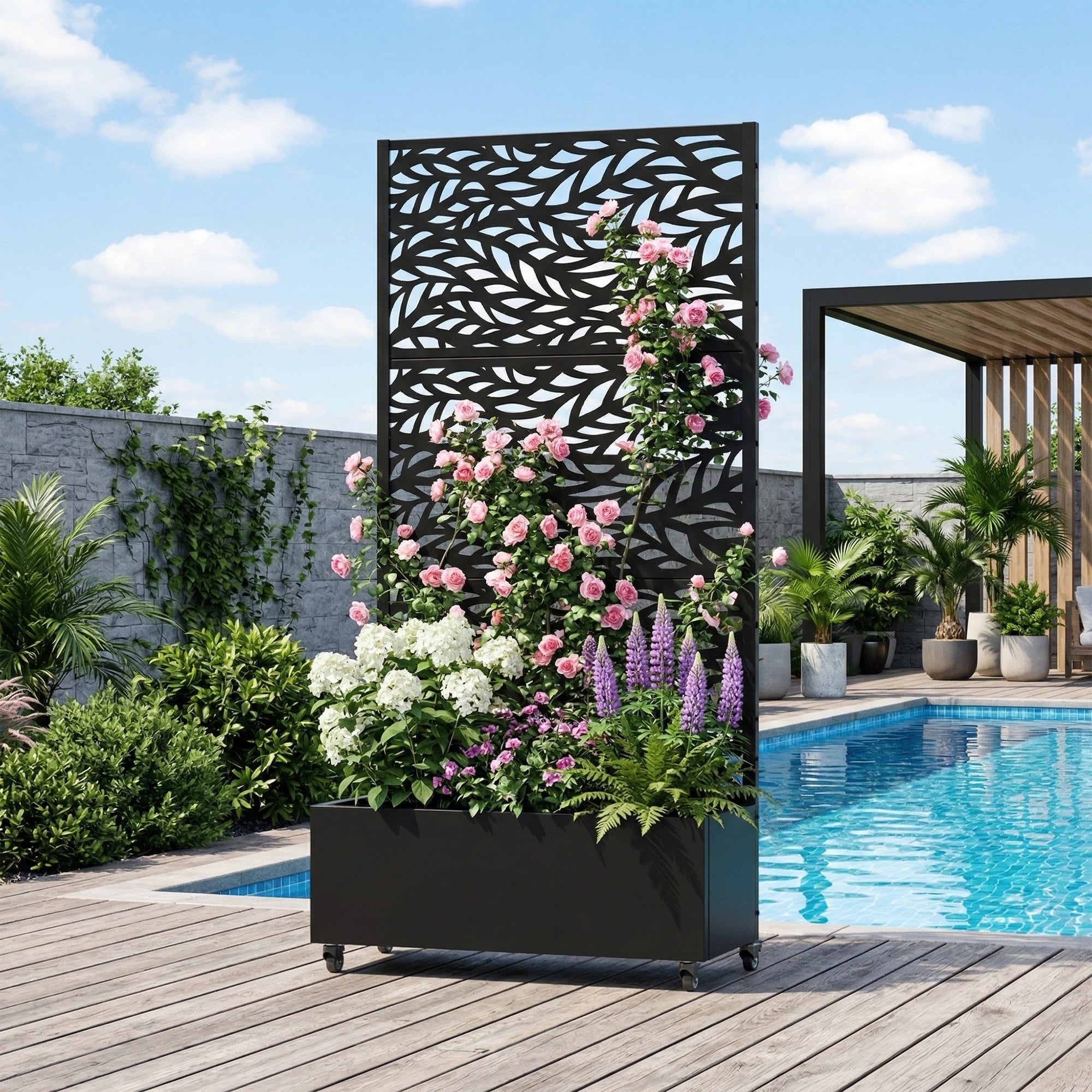 Raised Garden Bed Planter With Trellis Movable Planter Box Set Of 2