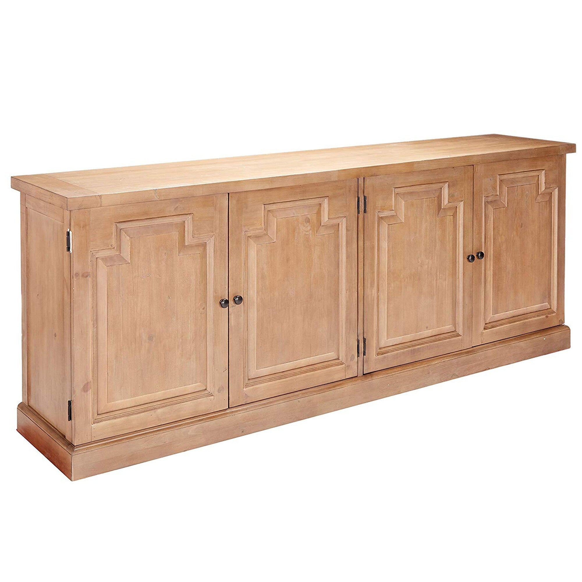 Raised Paneled Wooden Server With Two Double Door Cabinets Brown