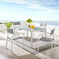 Raleigh Outdoor Patio Aluminum Dining Set With 4 Stackable Chairs