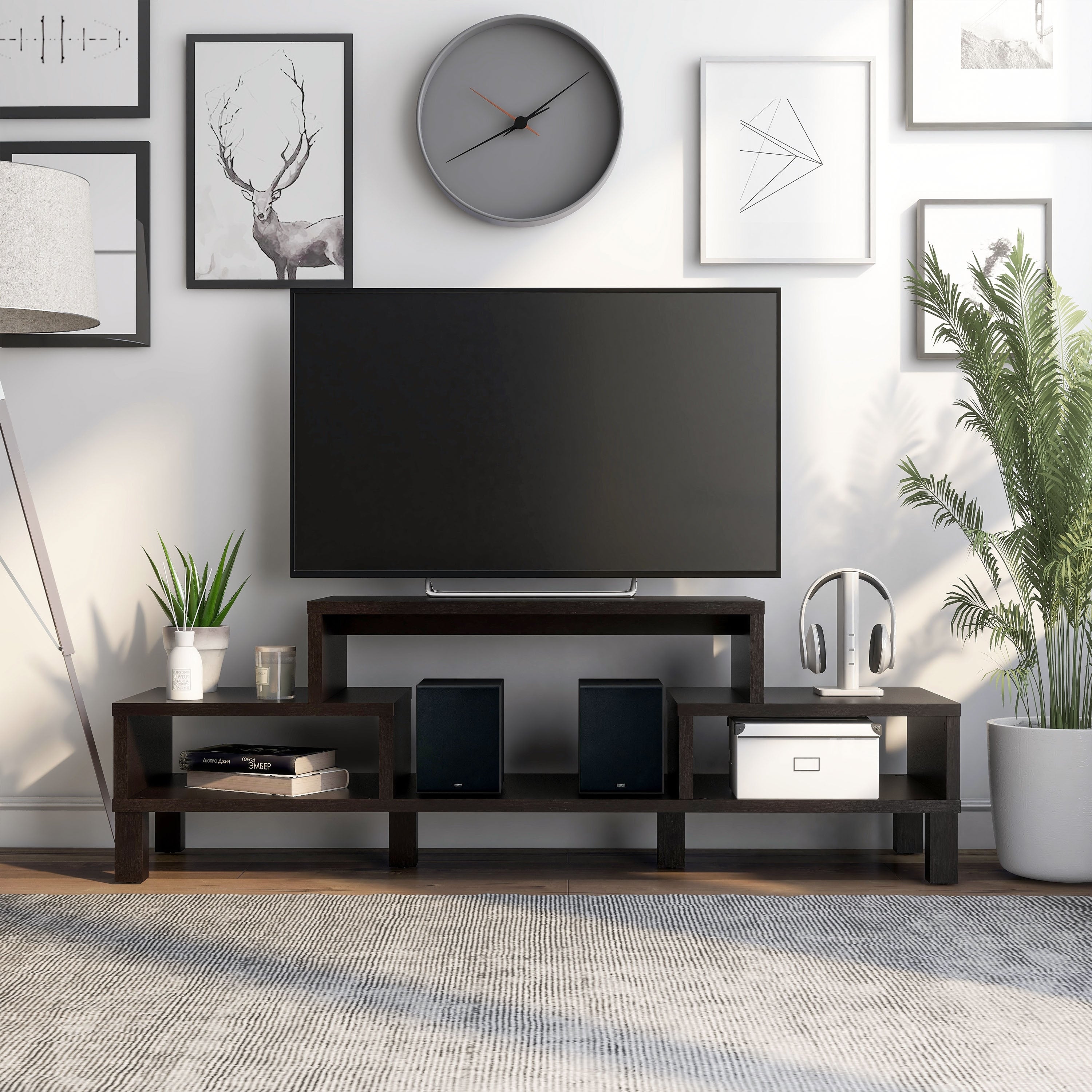 Furniture Of America Baltimore Dark Brown Finish With Black Legs 60 Inch Tv Console