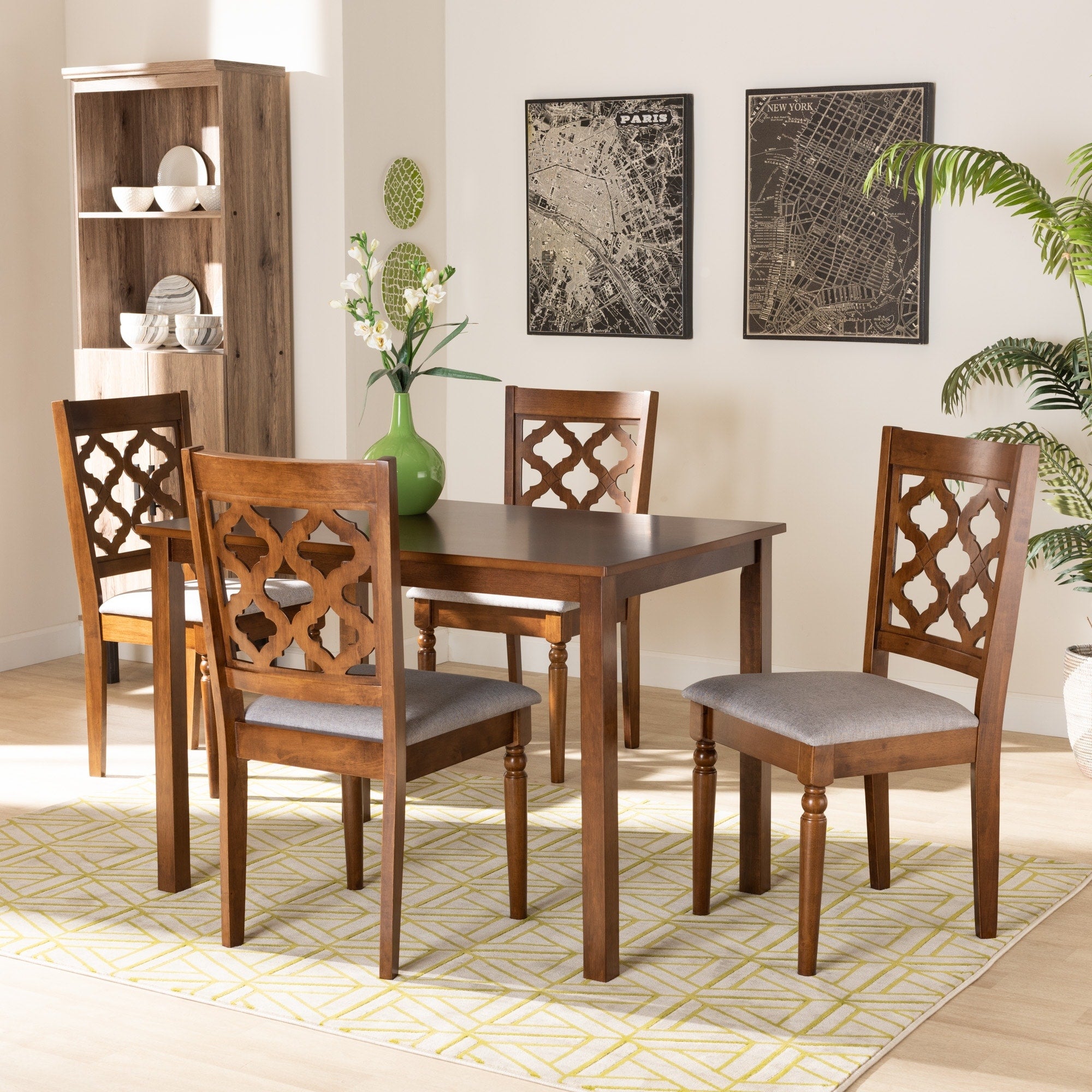 Ramiro Grey Fabric And Walnut Brown Finished Wood 5 Piece Dining Set