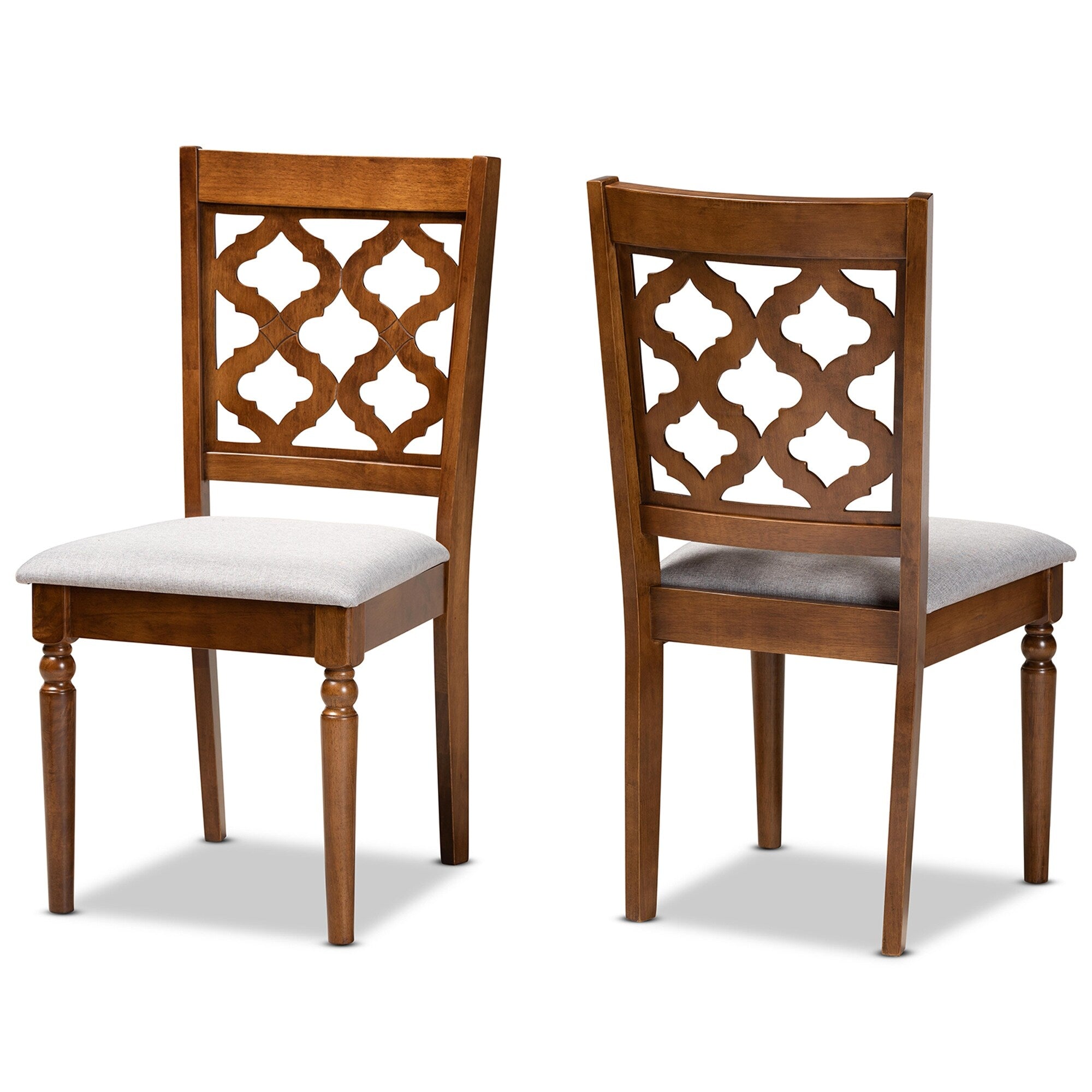Ramiro Modern Grey Fabric And Walnut Brown Wood 2 Pc Dining Chair Set