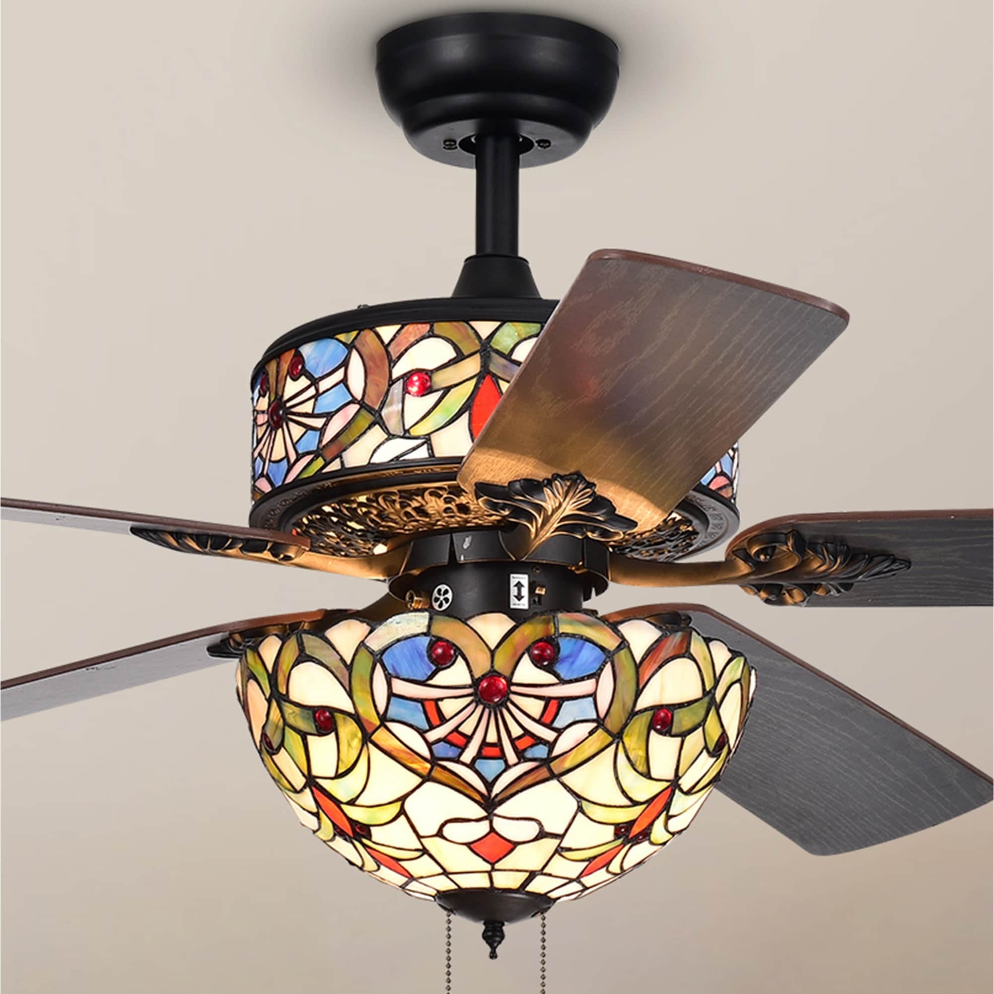 Ransoe 6 Light Blue Heart Tiffany 5 Blade 52 Inch Matte Black Ceiling Fan