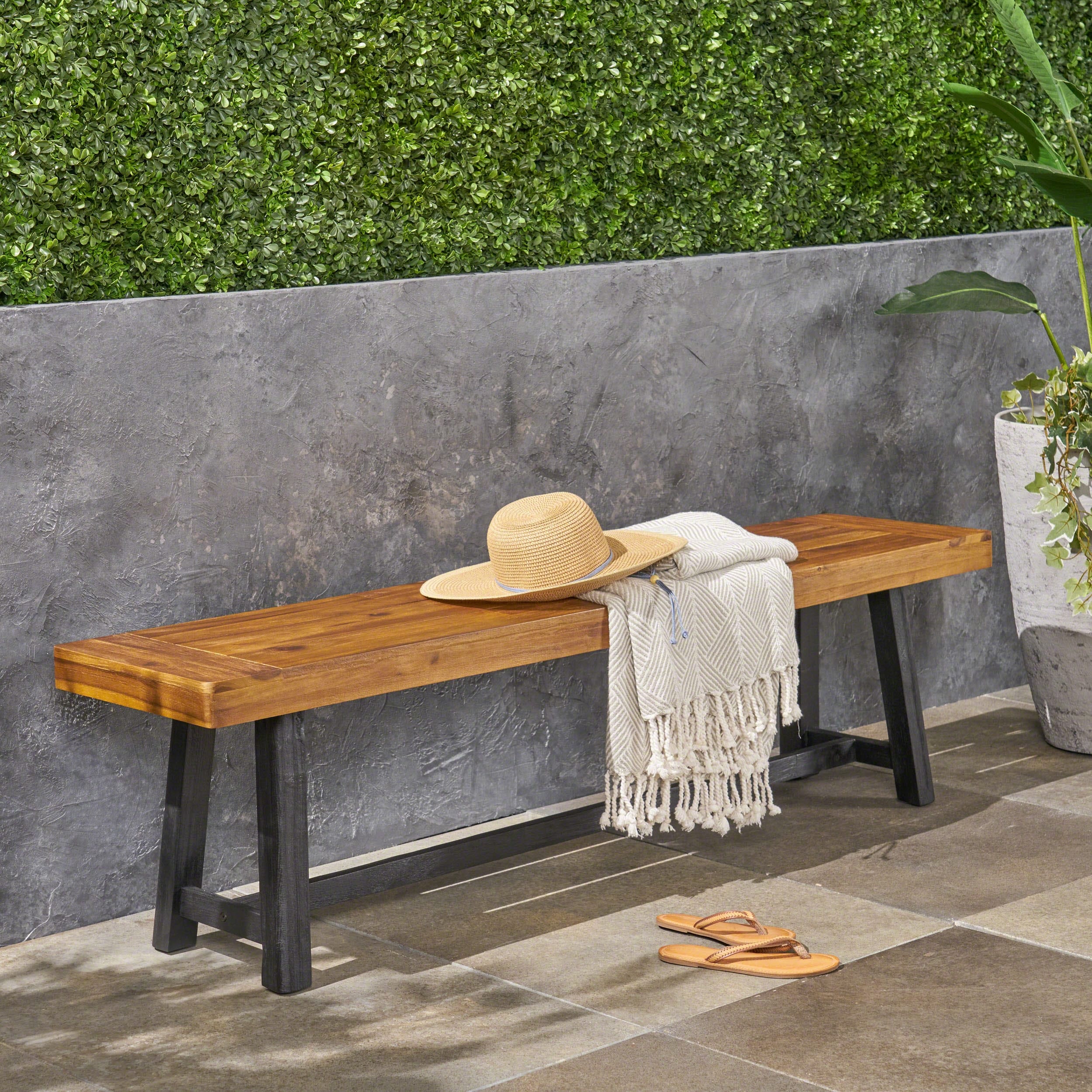 Raphael Outdoor Acacia Wood Bench By Christopher Knight Home Black