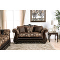 Furniture Of America Raphael Brown Chenille Fabric And Wood Paisley Traditional Loveseat
