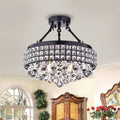 Rashawn Antique Bronze 4 Light Semi Flush Mount With Crystal Shade