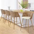 Rattan 27 Upholstered Boucle Full Back Arm Counter Stool Set Of 4